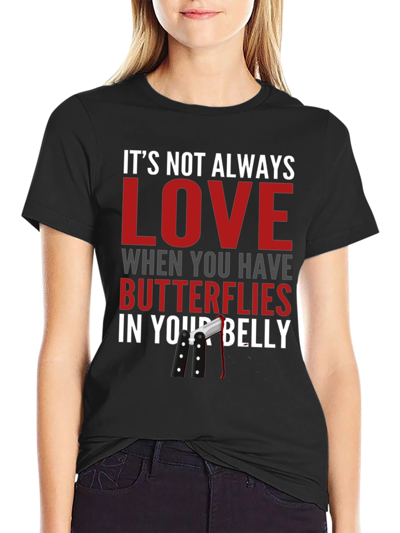 Black Funny T-Shirt - Butterflies in Your Belly Design view 2