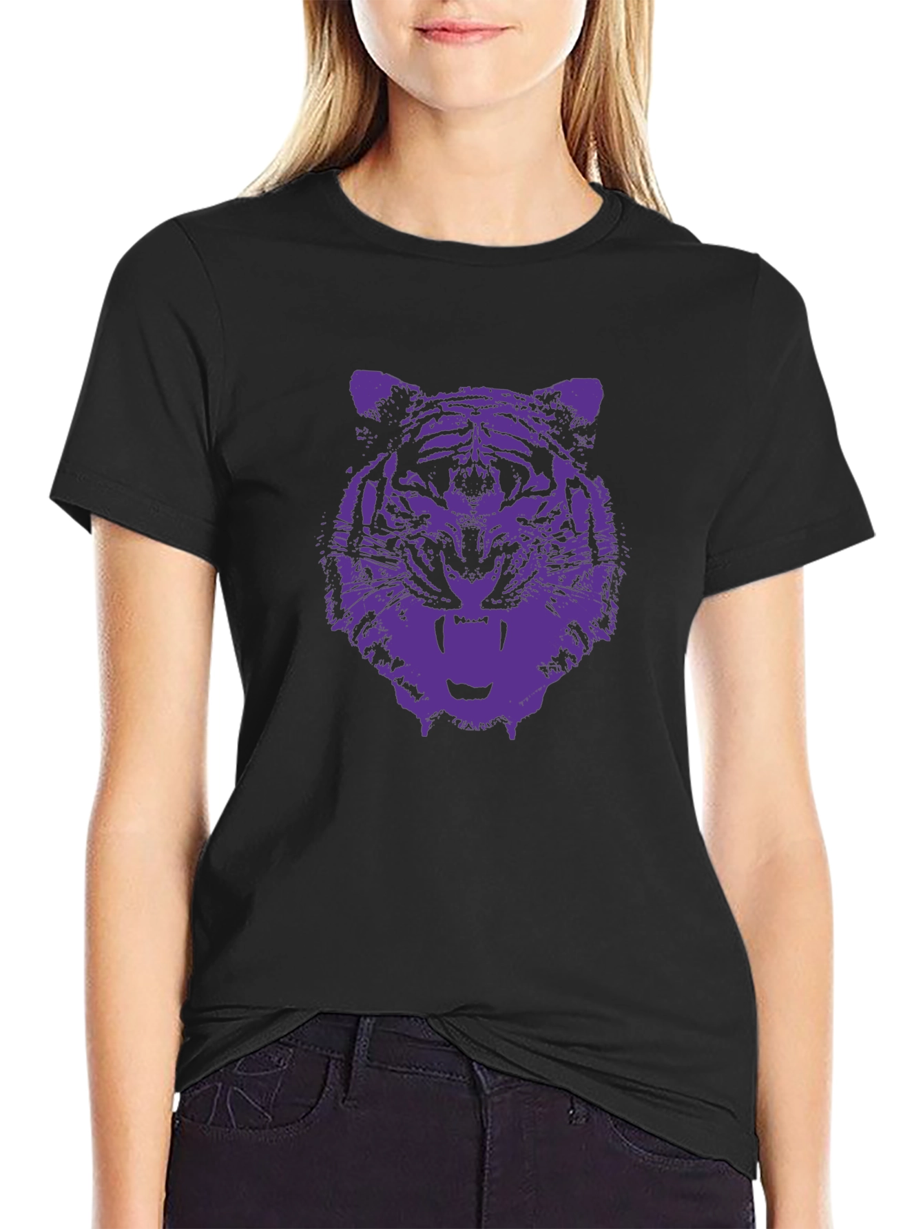 Black Tiger Graphic Tee - Black Cotton T-Shirt view 2