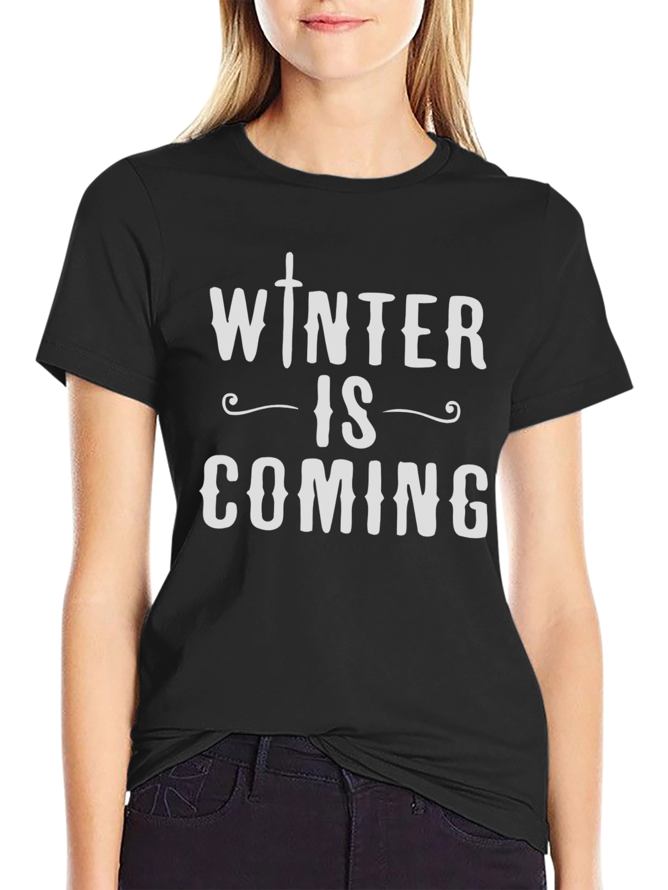 Black Winter is Coming Graphic Tee - Black Cotton Blend view 2