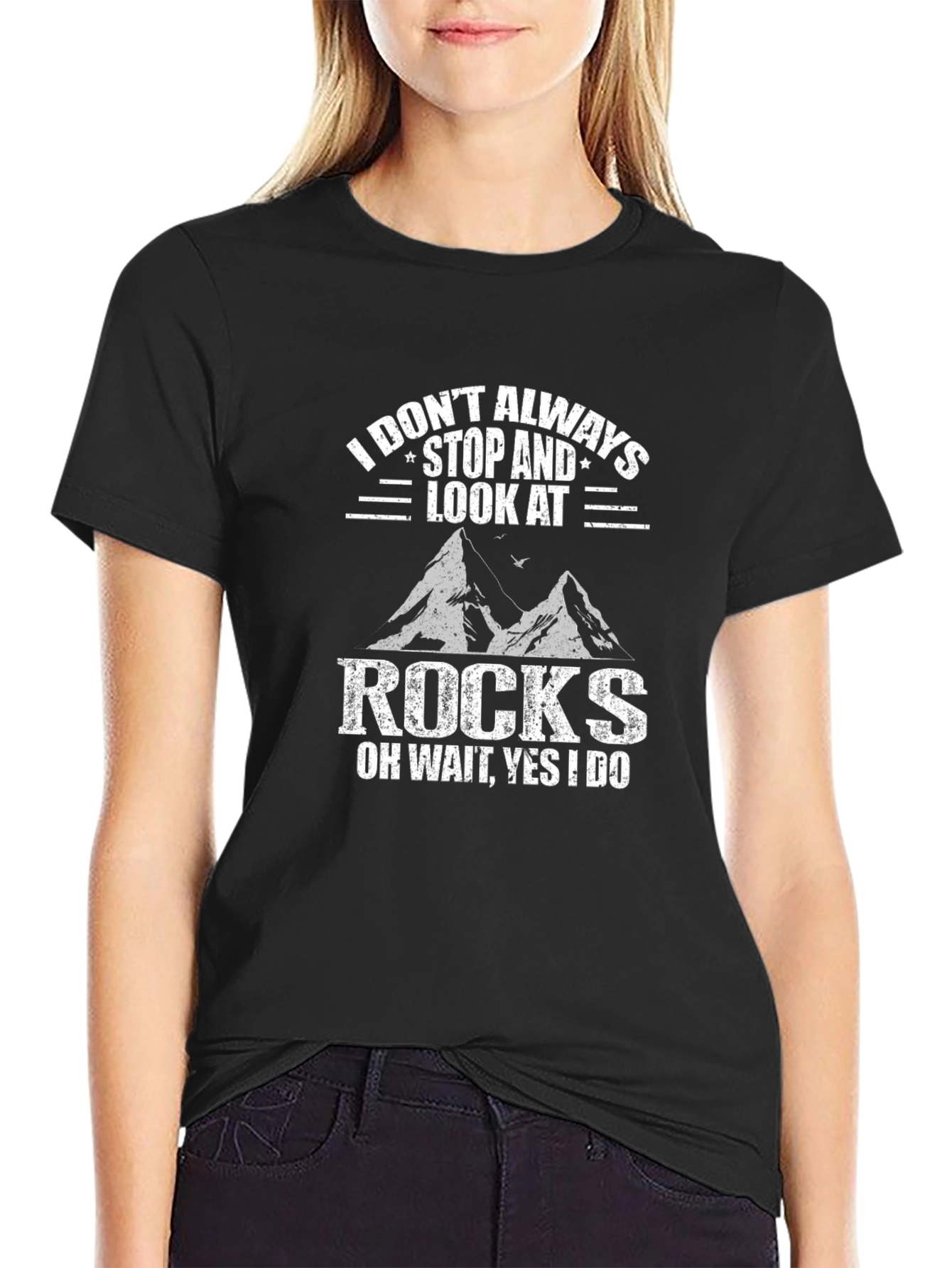 Black Funny Rock Lover T-Shirt - I Look At Rocks Tee view 2