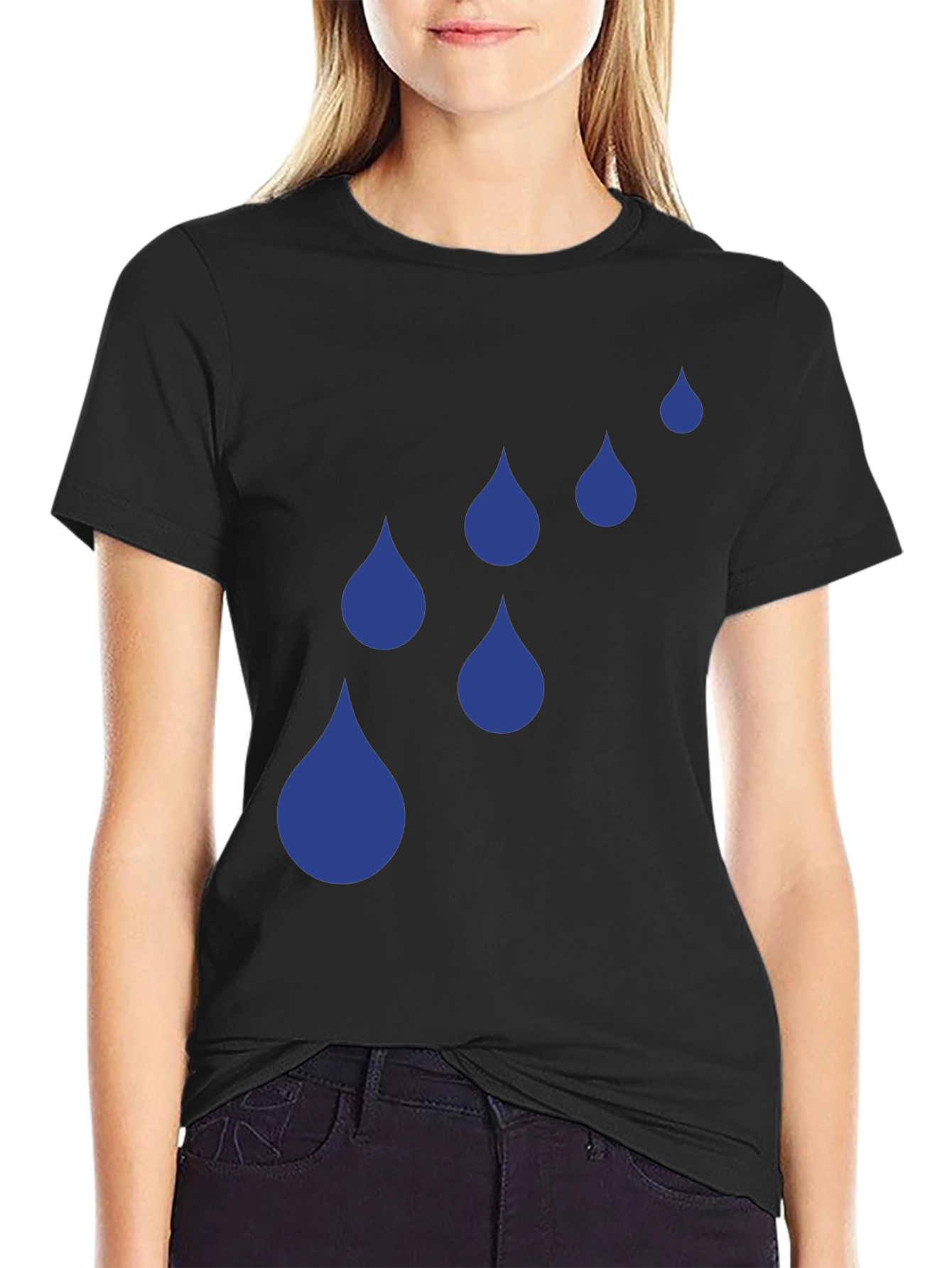 Black Blue Raindrop Graphic T-Shirt - Casual Style view 2