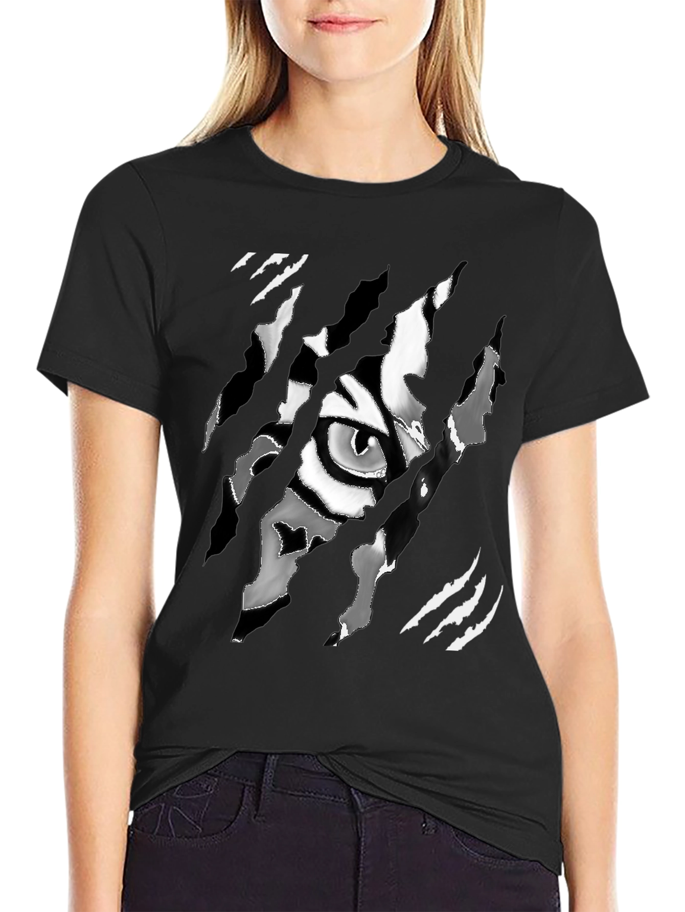 Black Tiger Eye Graphic Men's Black T-Shirt view 2