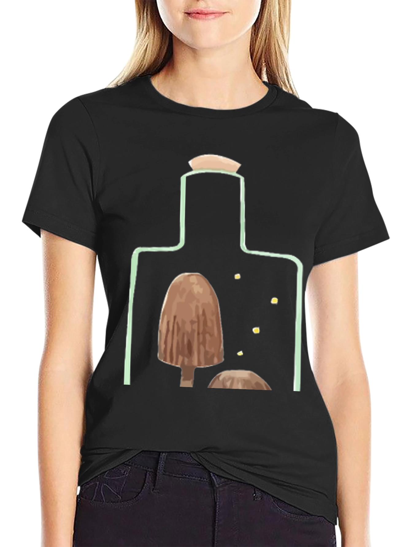 Black Mushroom Bottle Graphic T-Shirt view 2