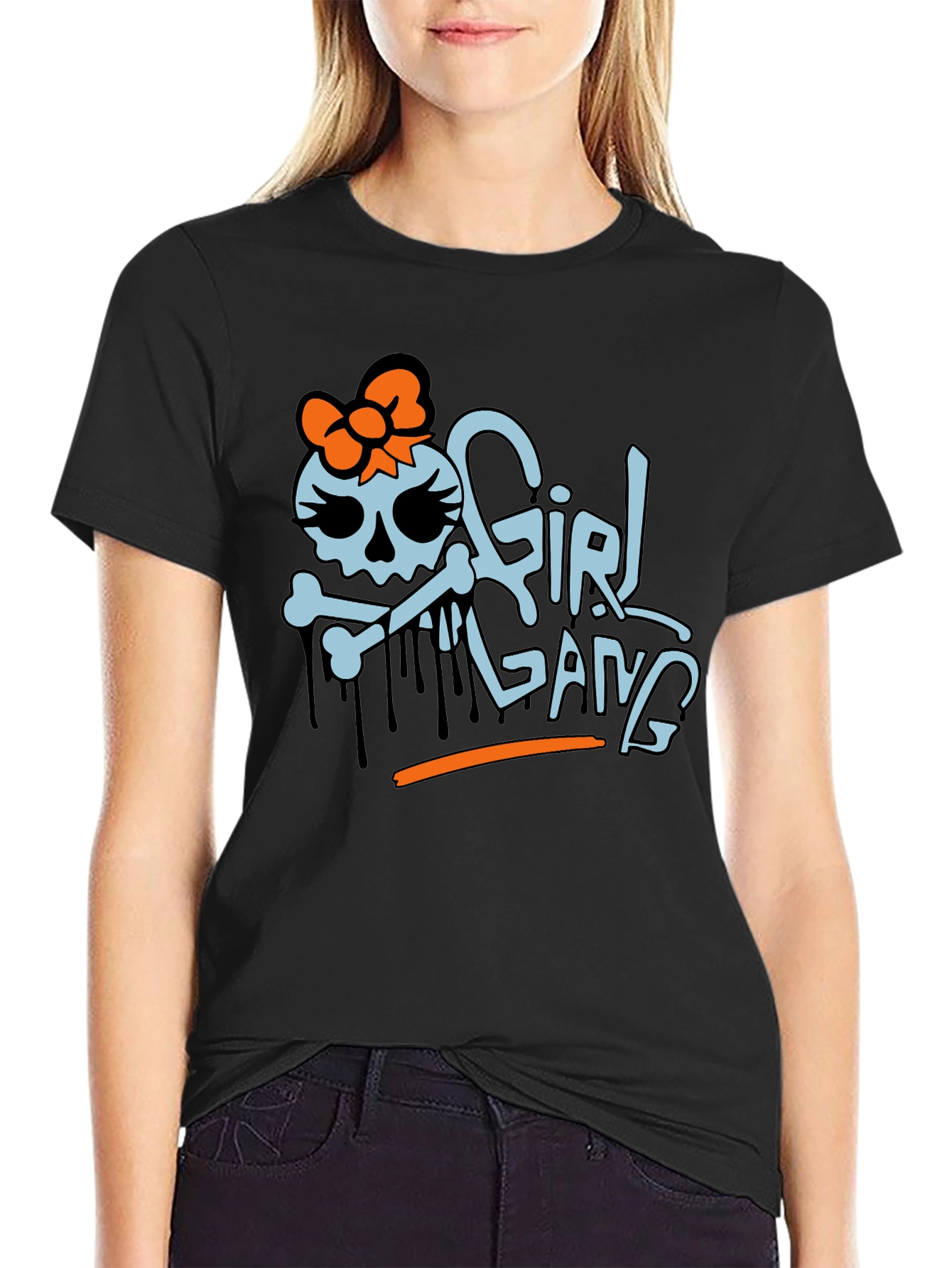 Black Girl Gang Graphic T-Shirt - Trendy Skull Design view 2