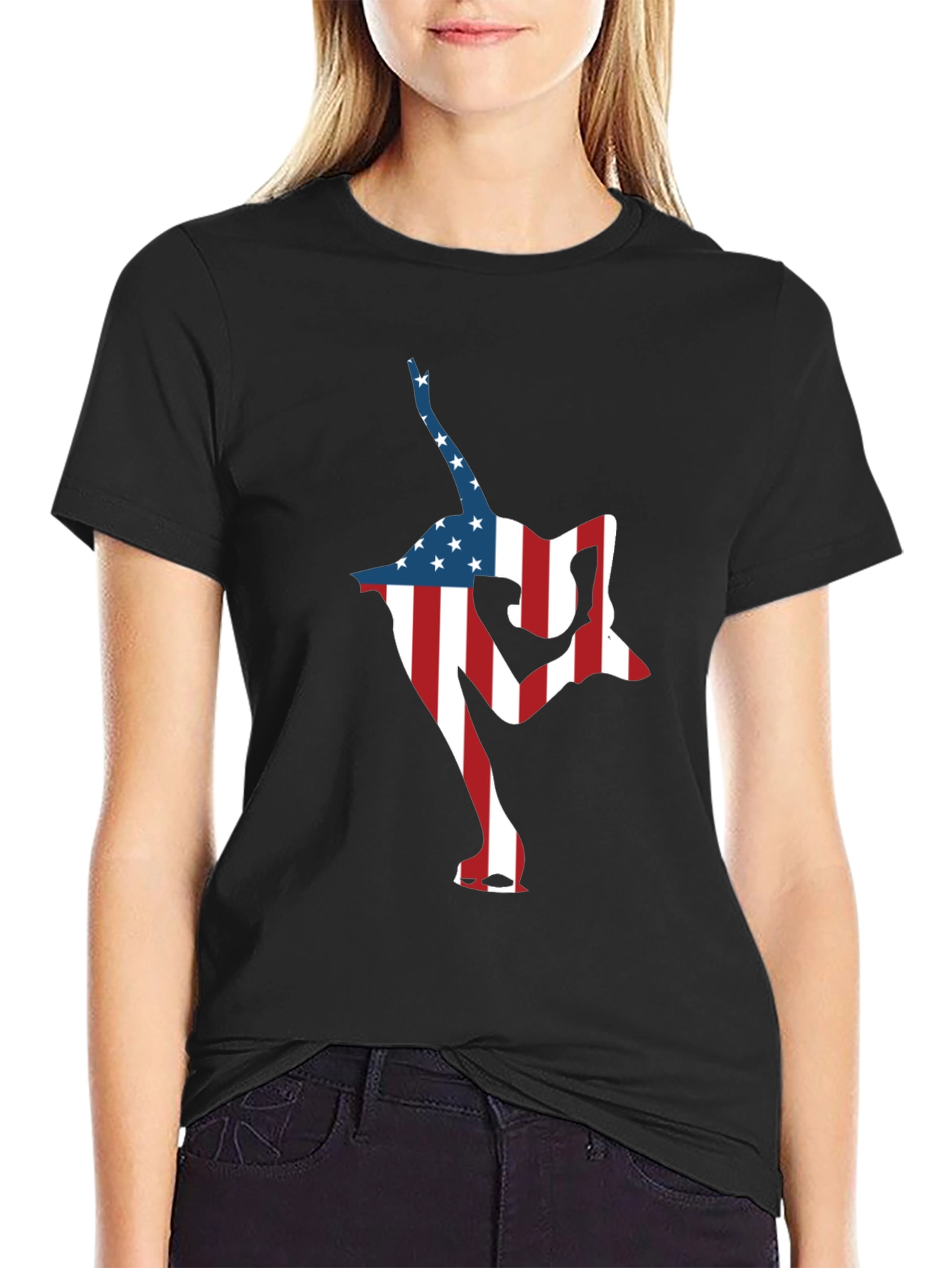 Black USA Flag Gymnast Black T-Shirt view 2