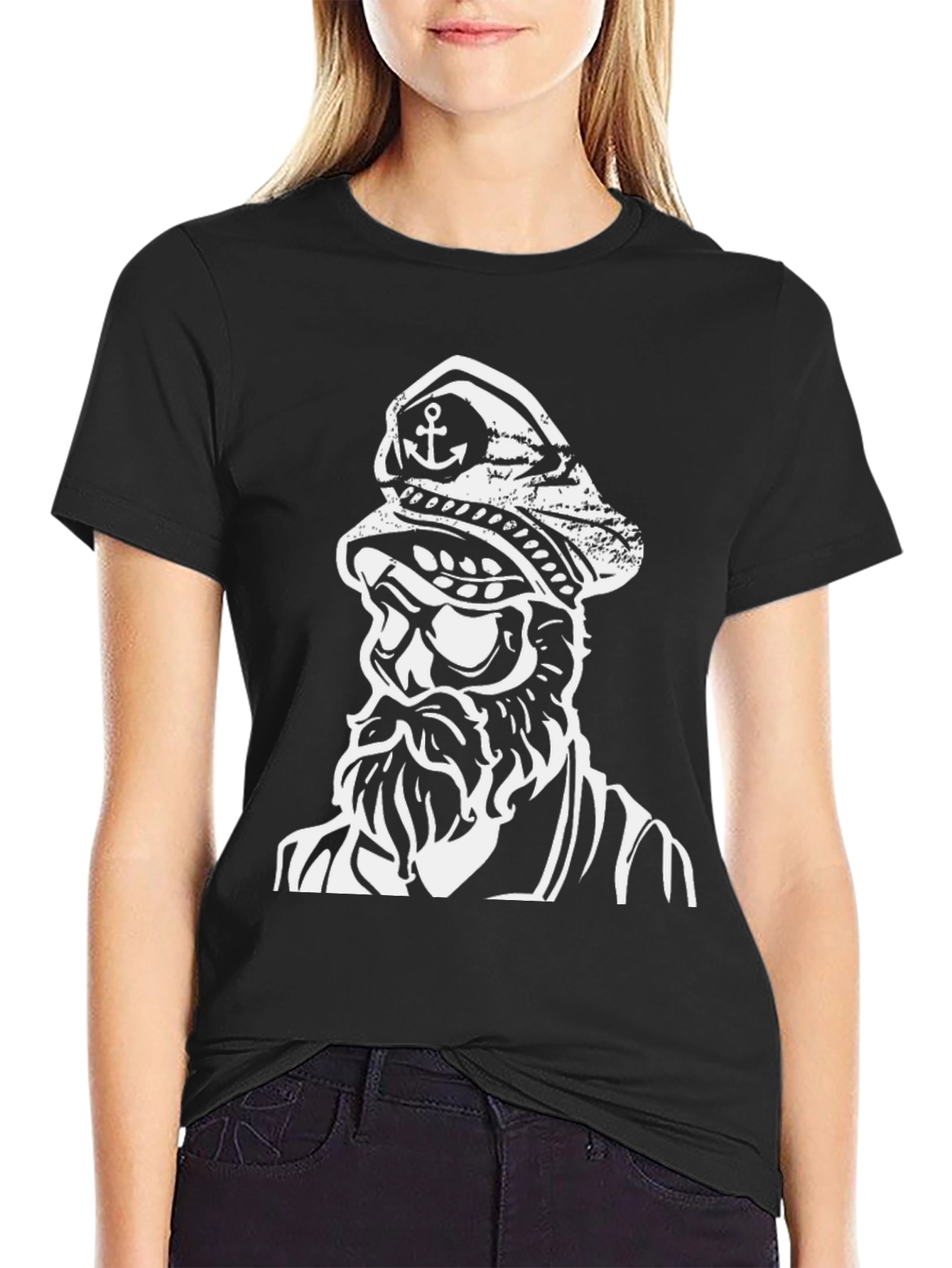 Black Nautical Captain Graphic Black T-Shirt view 2