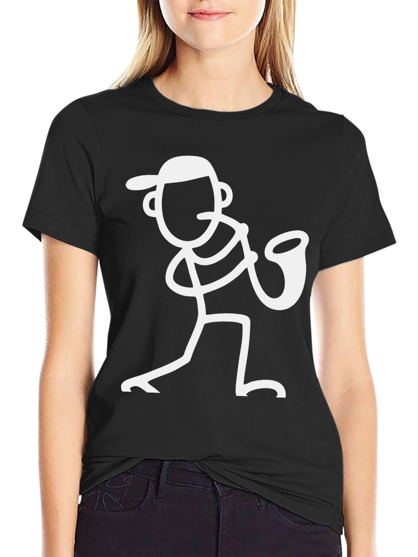 Black Saxophone Stick Figure Graphic Tee view 2
