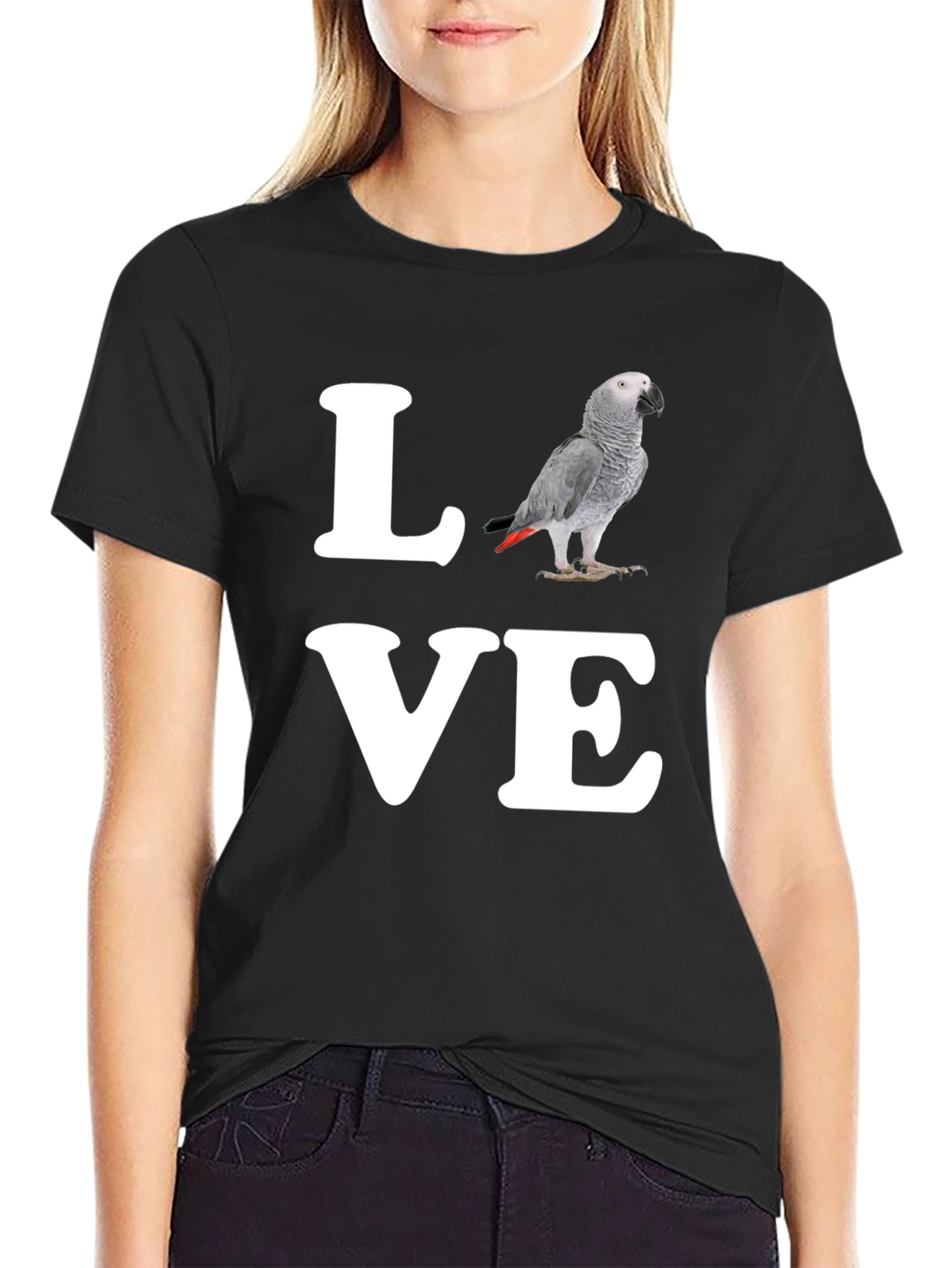 Black Love Parrot T-Shirt - Unique Graphic Tee view 2