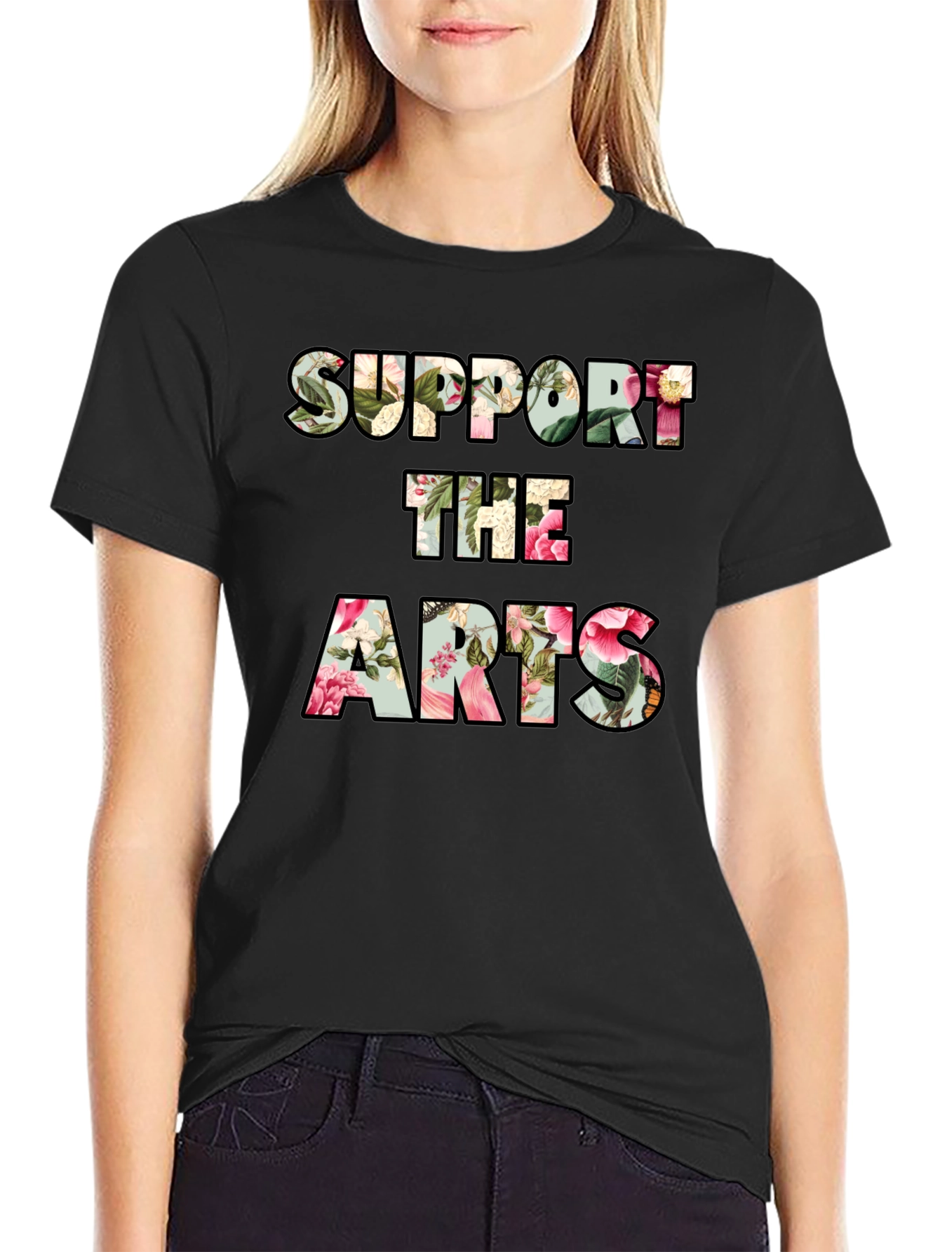 Black Support The Arts Floral Graphic Tee - Unisex view 2