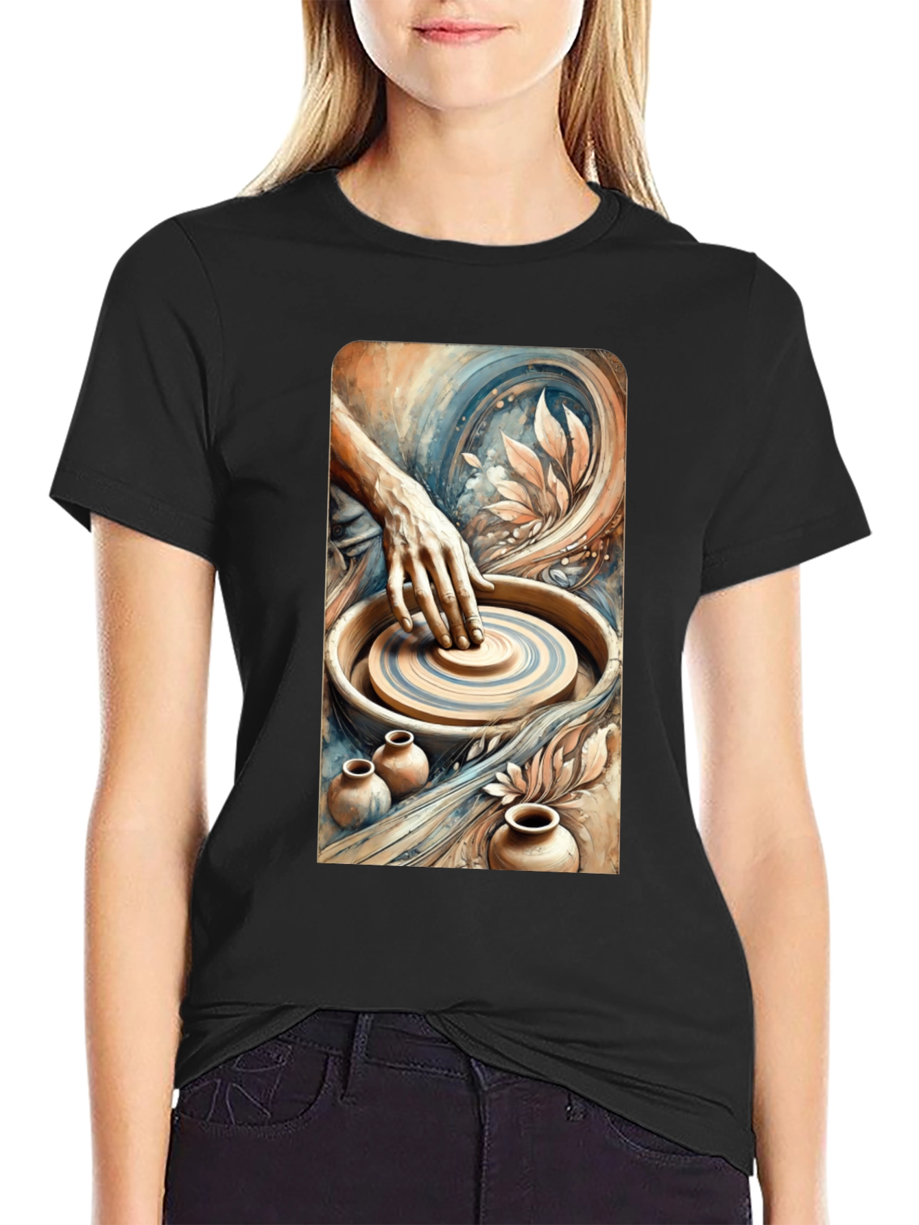 Black Artisan Pottery Tee - Wheel Throwing Design view 2