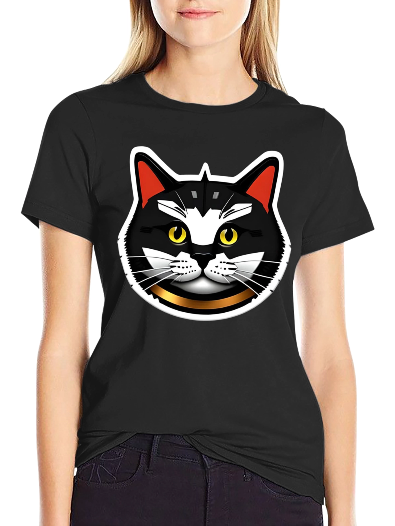 Black Cool Cat Graphic T-Shirt view 2