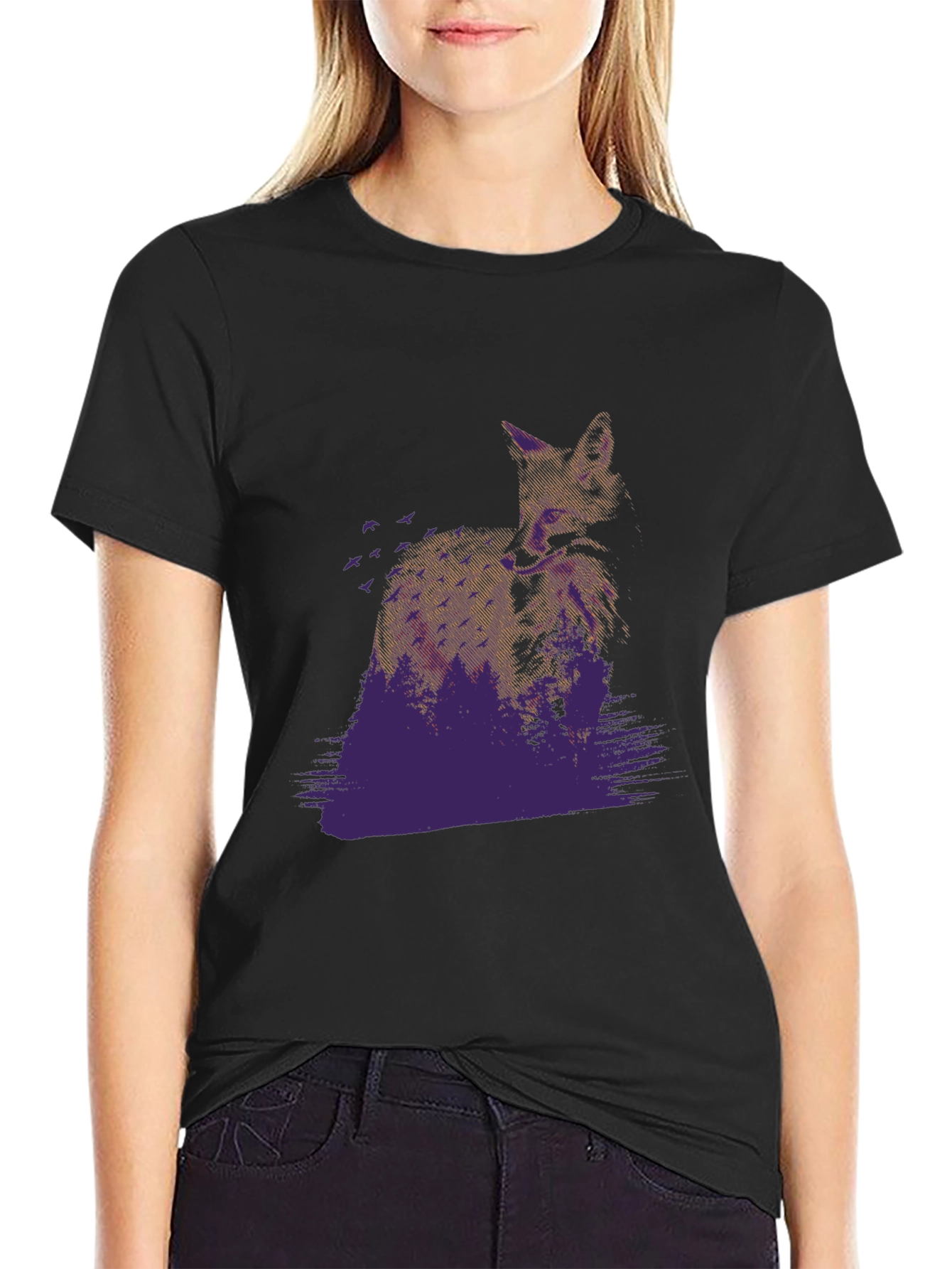 Black Fox & Forest Graphic Tee - Urban Style view 2