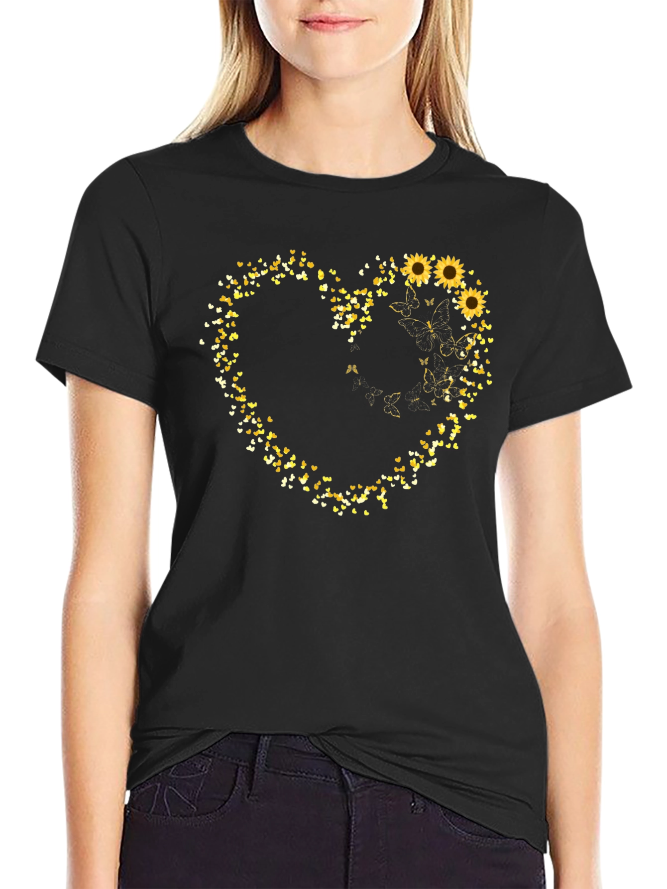 Black Sunflower Heart Graphic Tee view 2