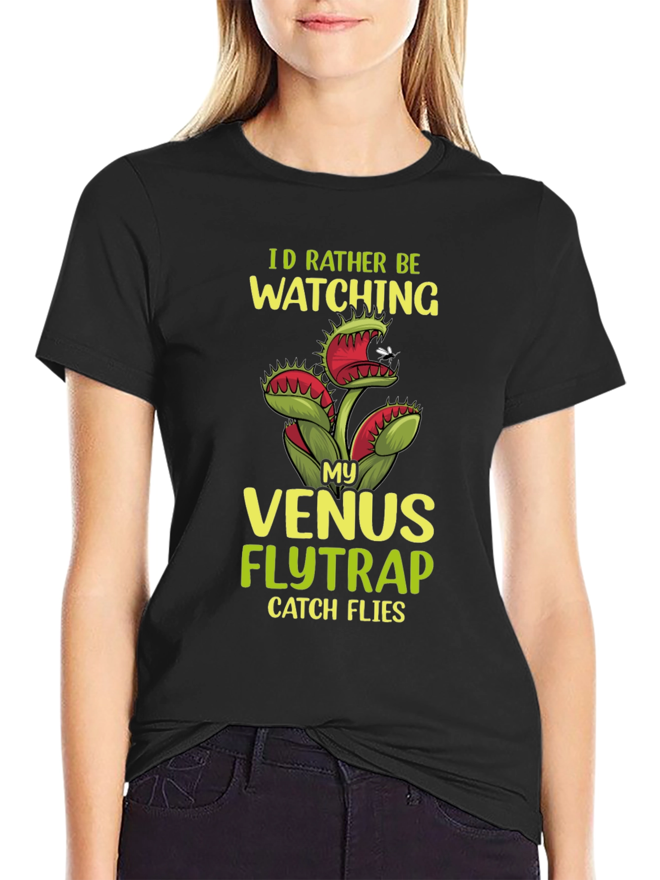 Black Venus Flytrap Graphic T-Shirt - Funny Plant Lover Tee view 2