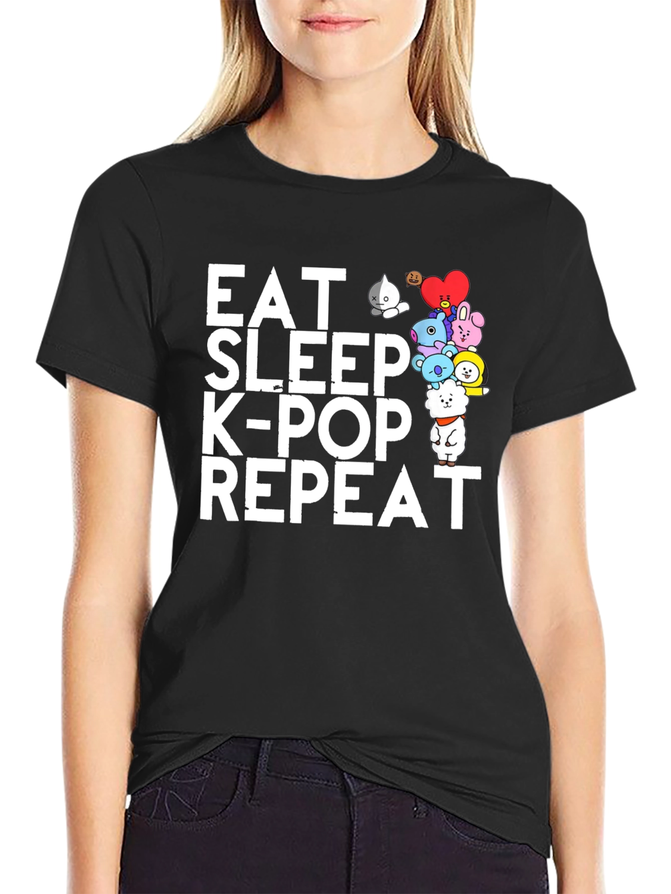 Black Eat Sleep K-Pop Repeat Black Graphic Tee view 2