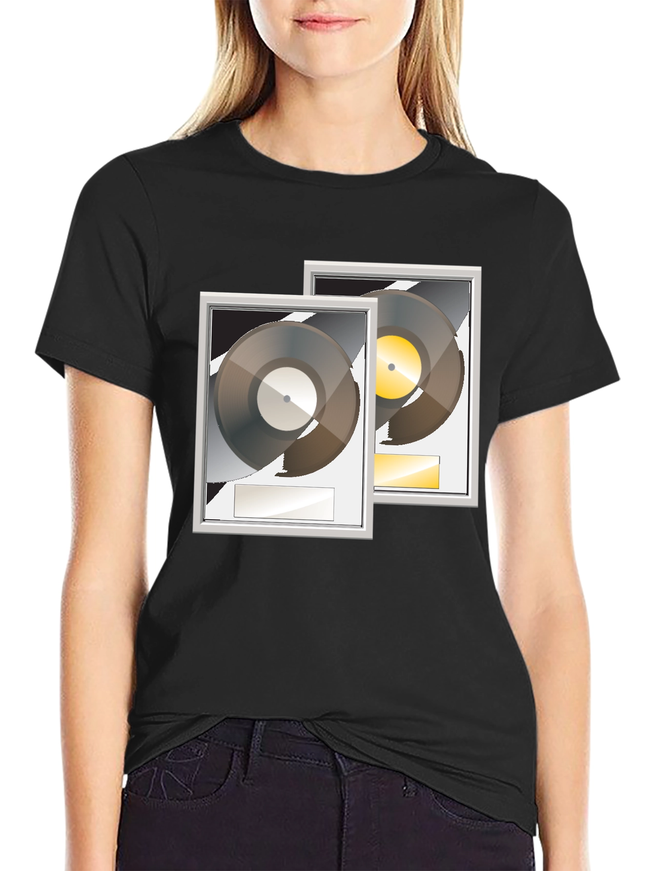 Black Black T-Shirt with Gold and Platinum Record Graphic view 2
