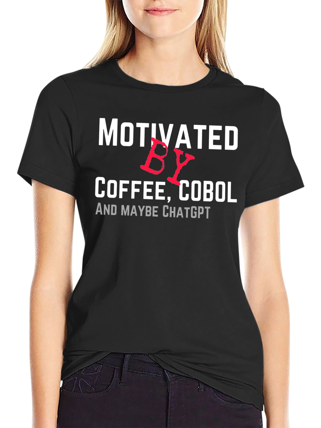 Black Motivated By Coffee, Cobol, and ChatGPT T-Shirt view 2
