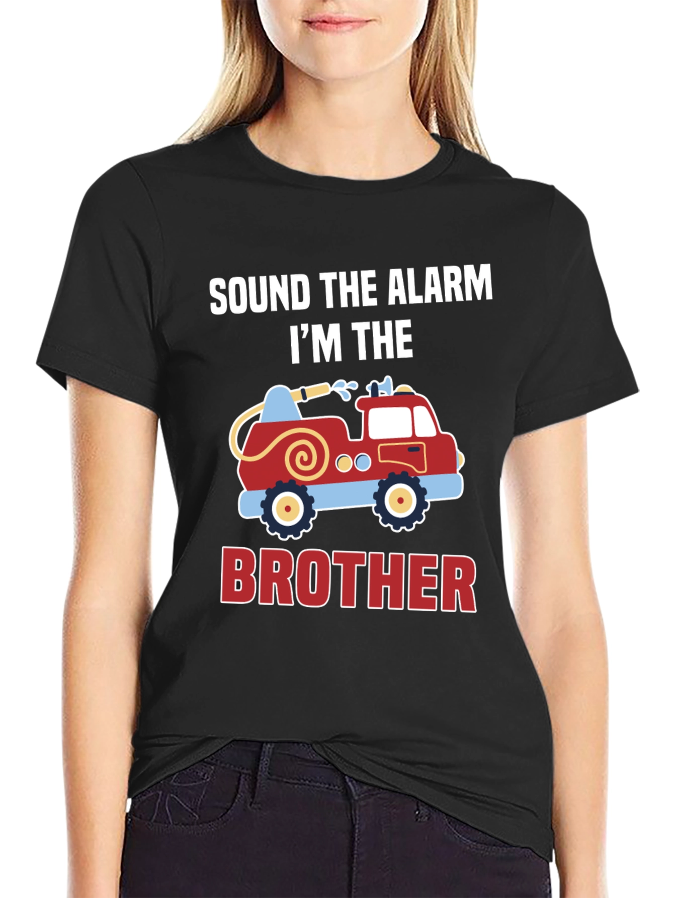 Black Sound The Alarm I'm The Brother Firetruck T-Shirt view 2