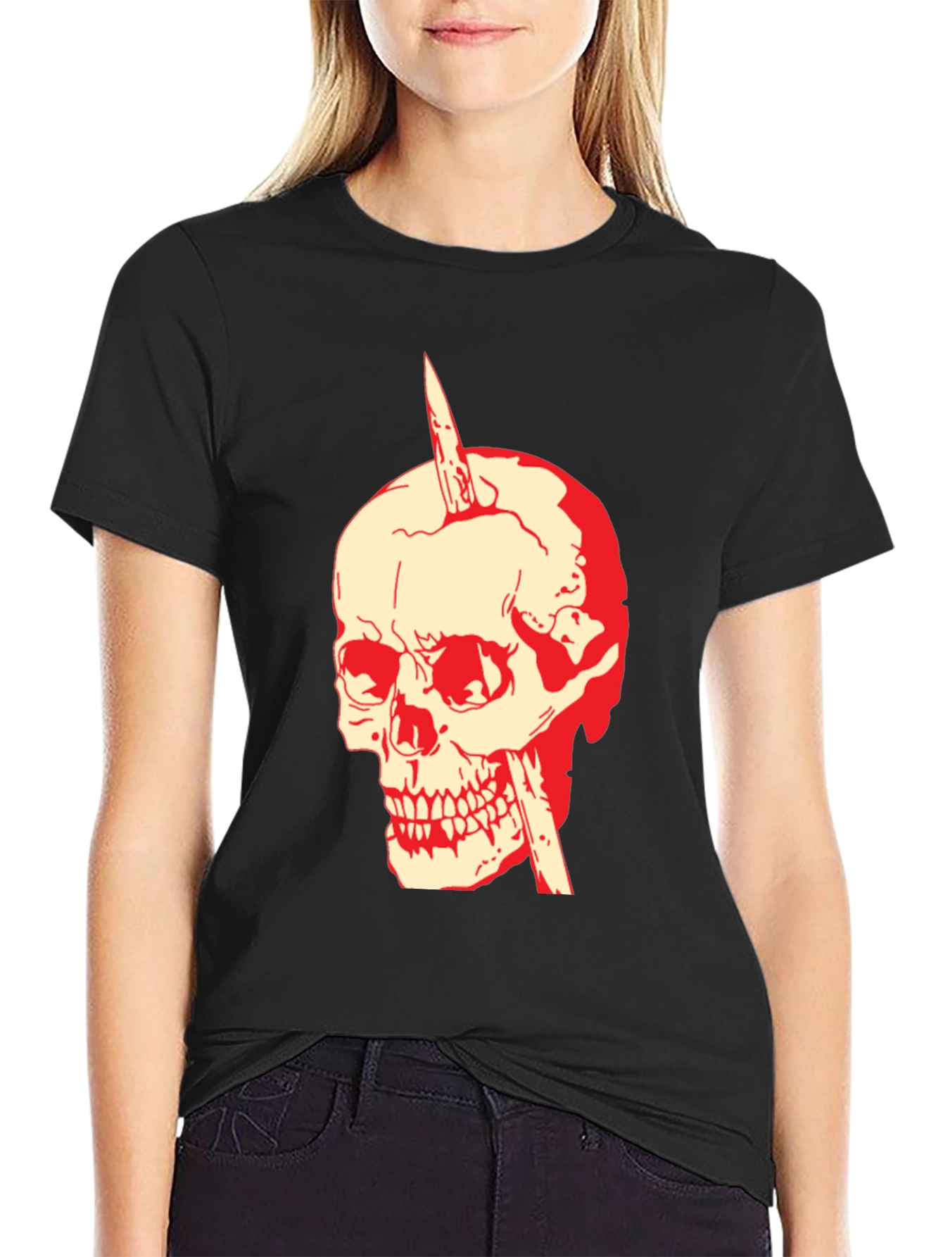 Black Skull & Dagger Graphic Tee - Bold Style view 2