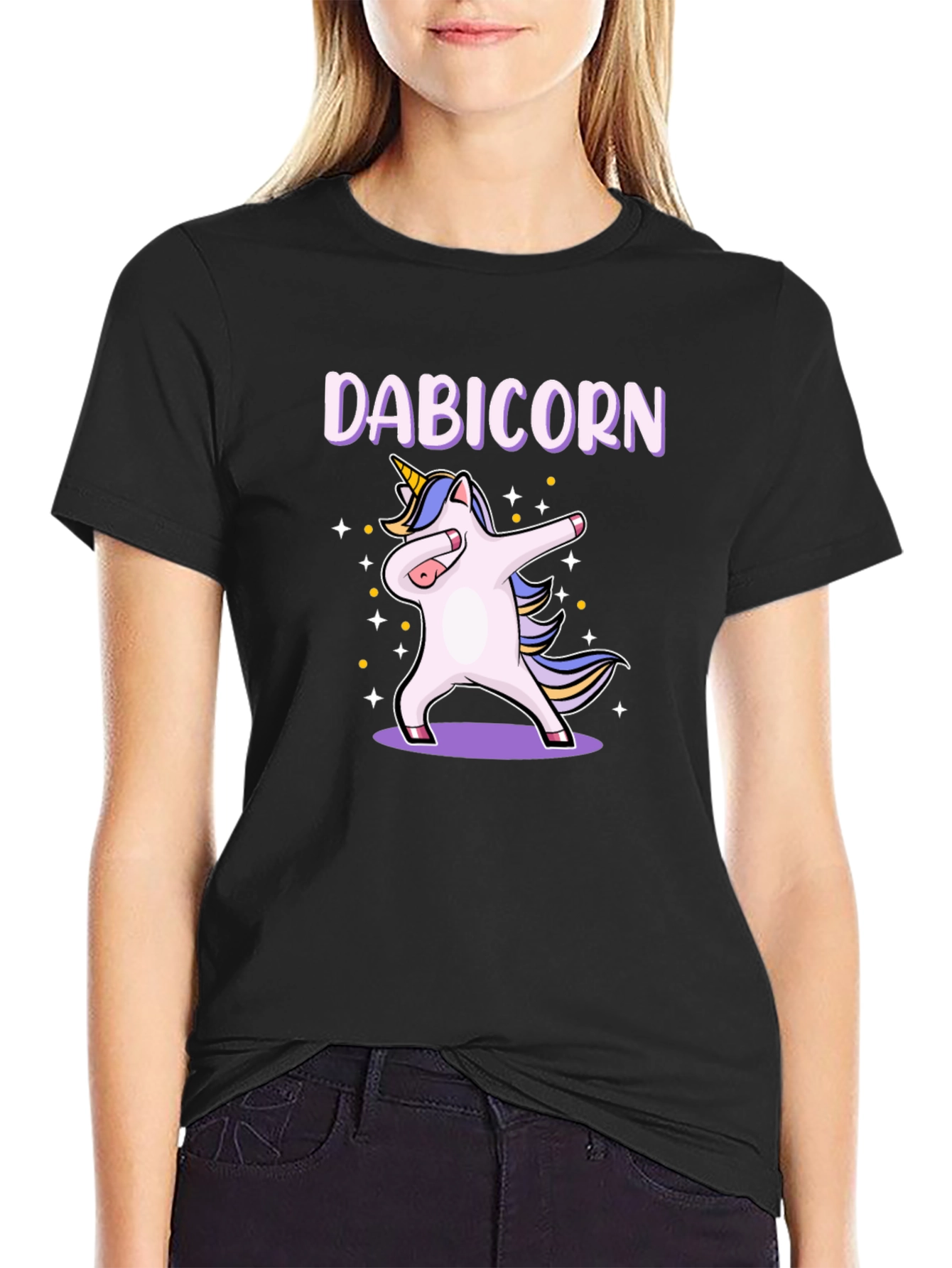 Black Dabicorn T-Shirt - Unicorn Dabbing Design view 2