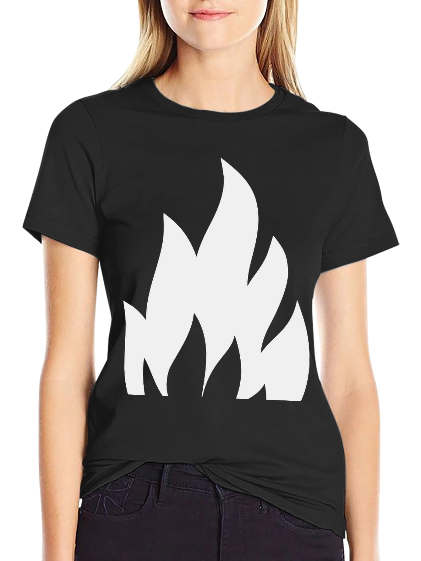 Black Bold Black T-Shirt with White Flame Design view 2