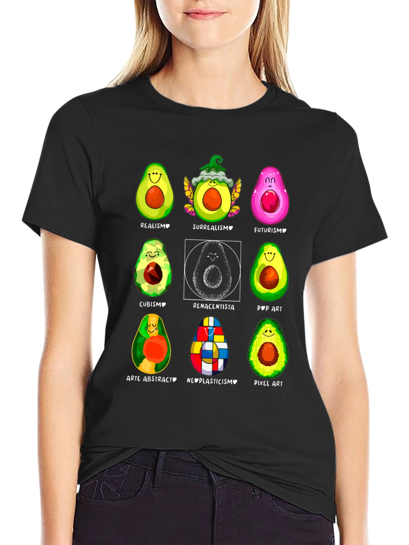 Black Avocado Art Styles Graphic T-Shirt view 2