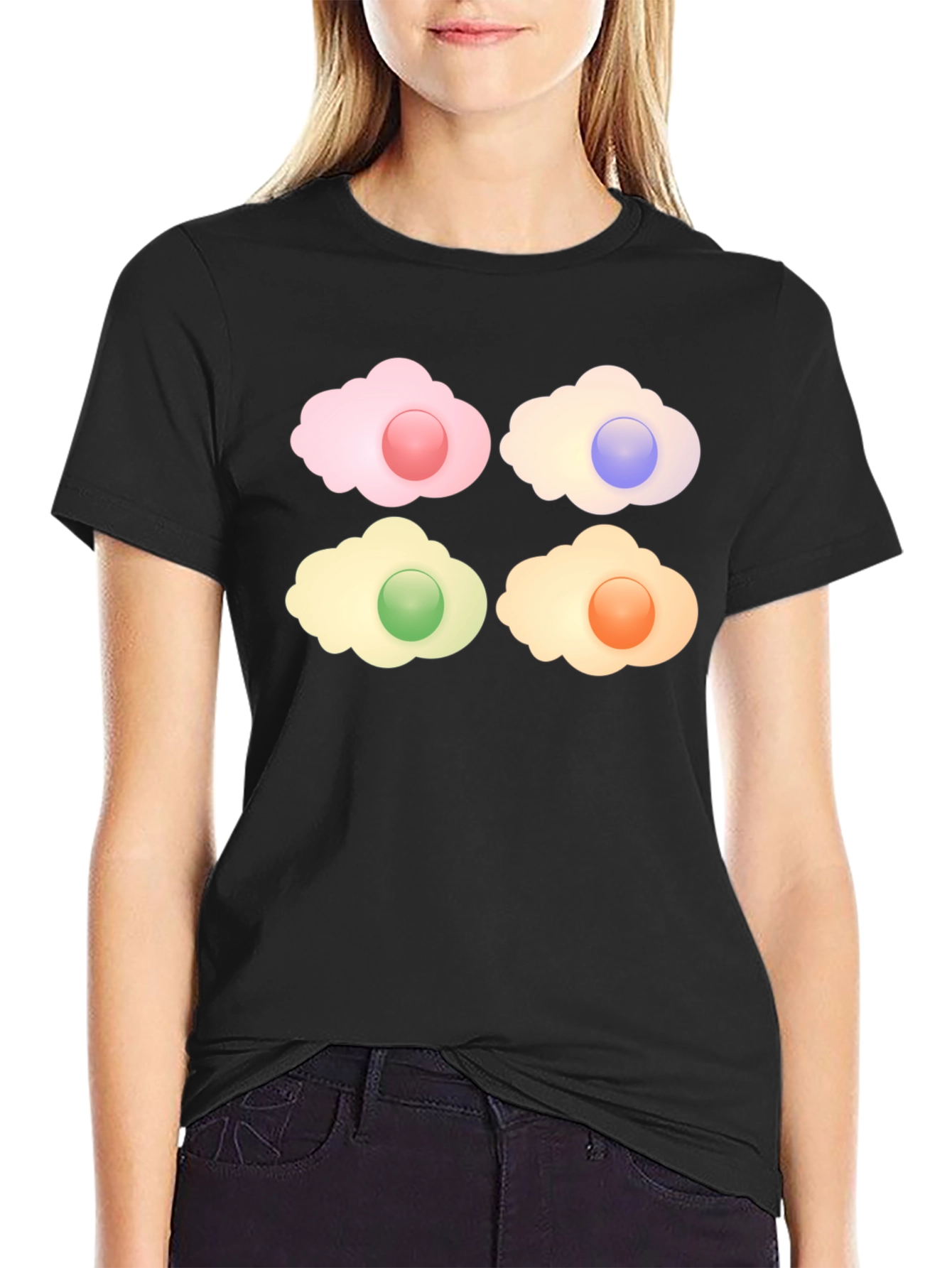 Black Colorful Sunny Side Up Eggs Graphic T-Shirt view 2