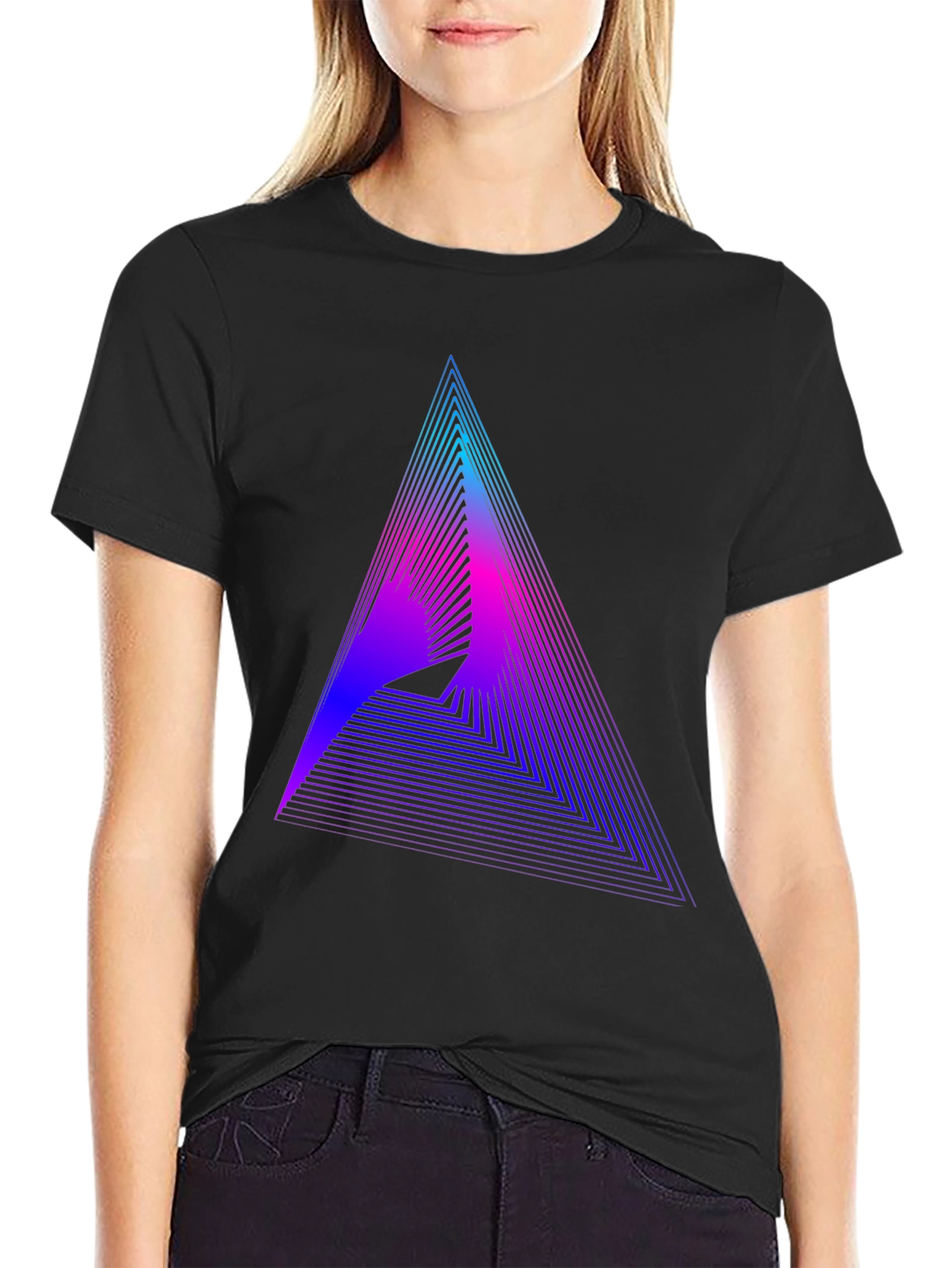 Black Geometric Gradient Triangle Tee - Modern Graphic T-Shirt view 2