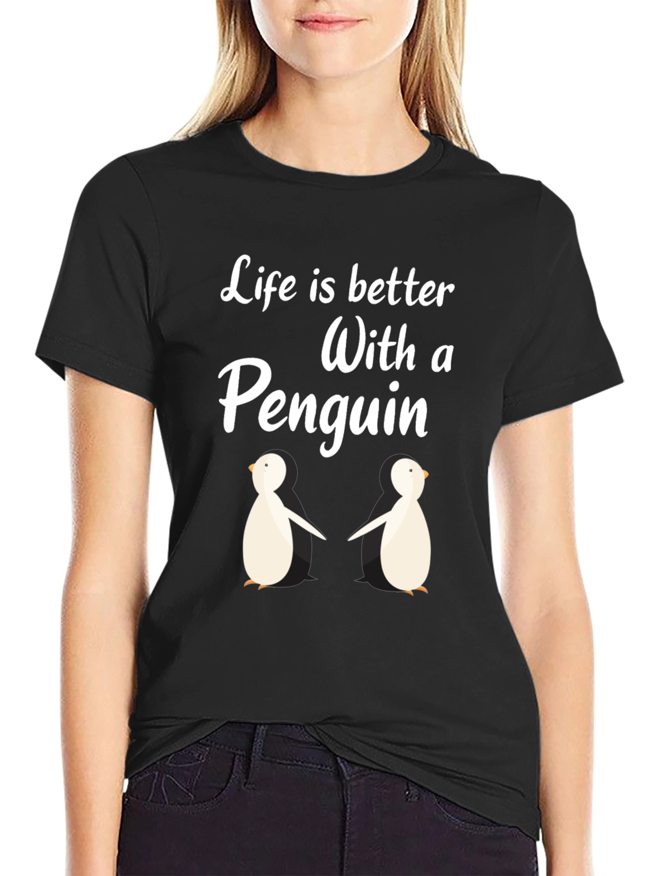 Black Penguin Life T-Shirt:  Better With Penguins! view 2