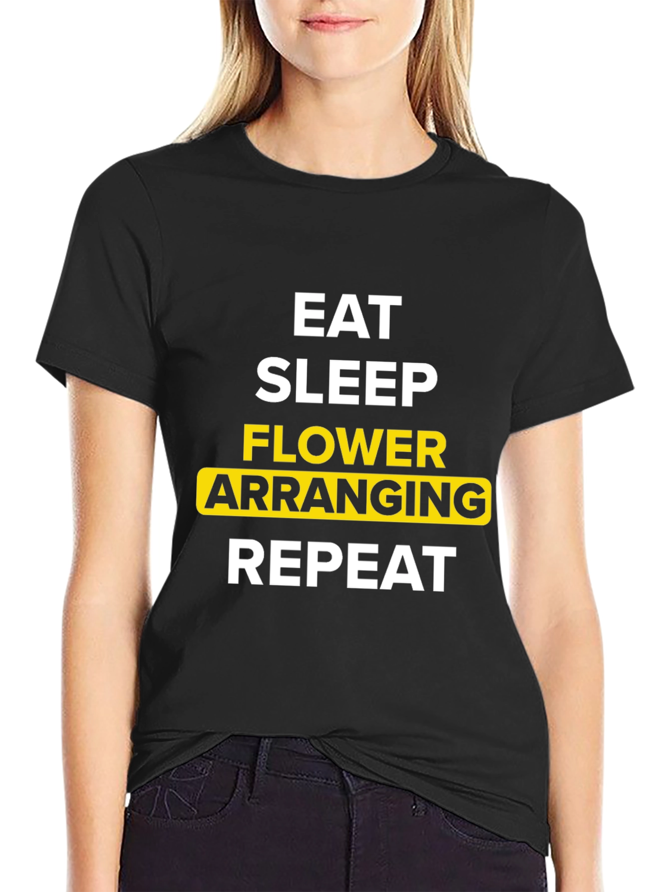 Black Eat Sleep Flower Arranging Repeat Graphic Tee view 2