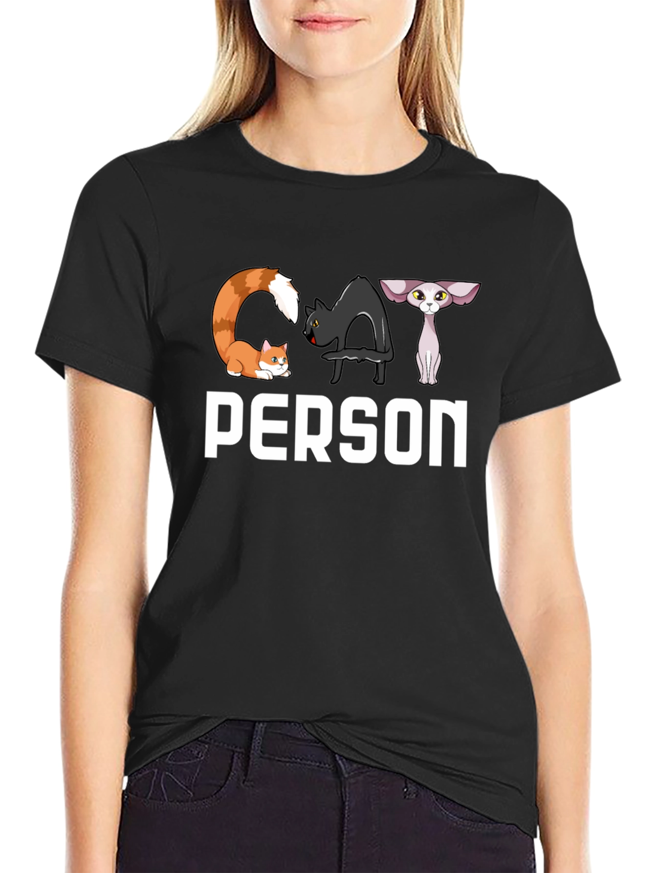 Black Cat Person T-Shirt - Novelty Design view 2