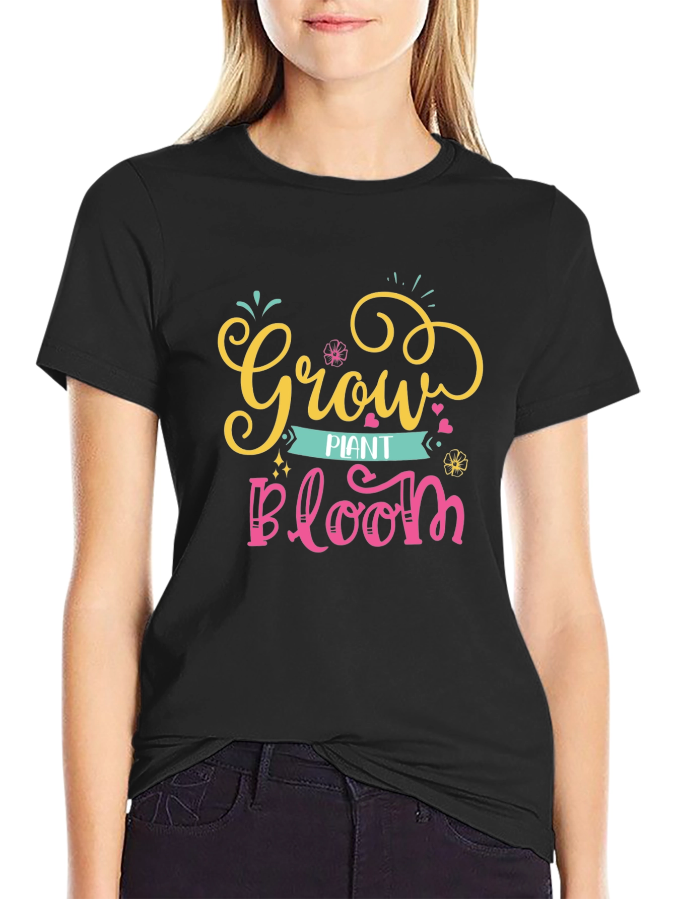 Black Grow Plant Bloom T-Shirt - Nature Lover Tee view 2