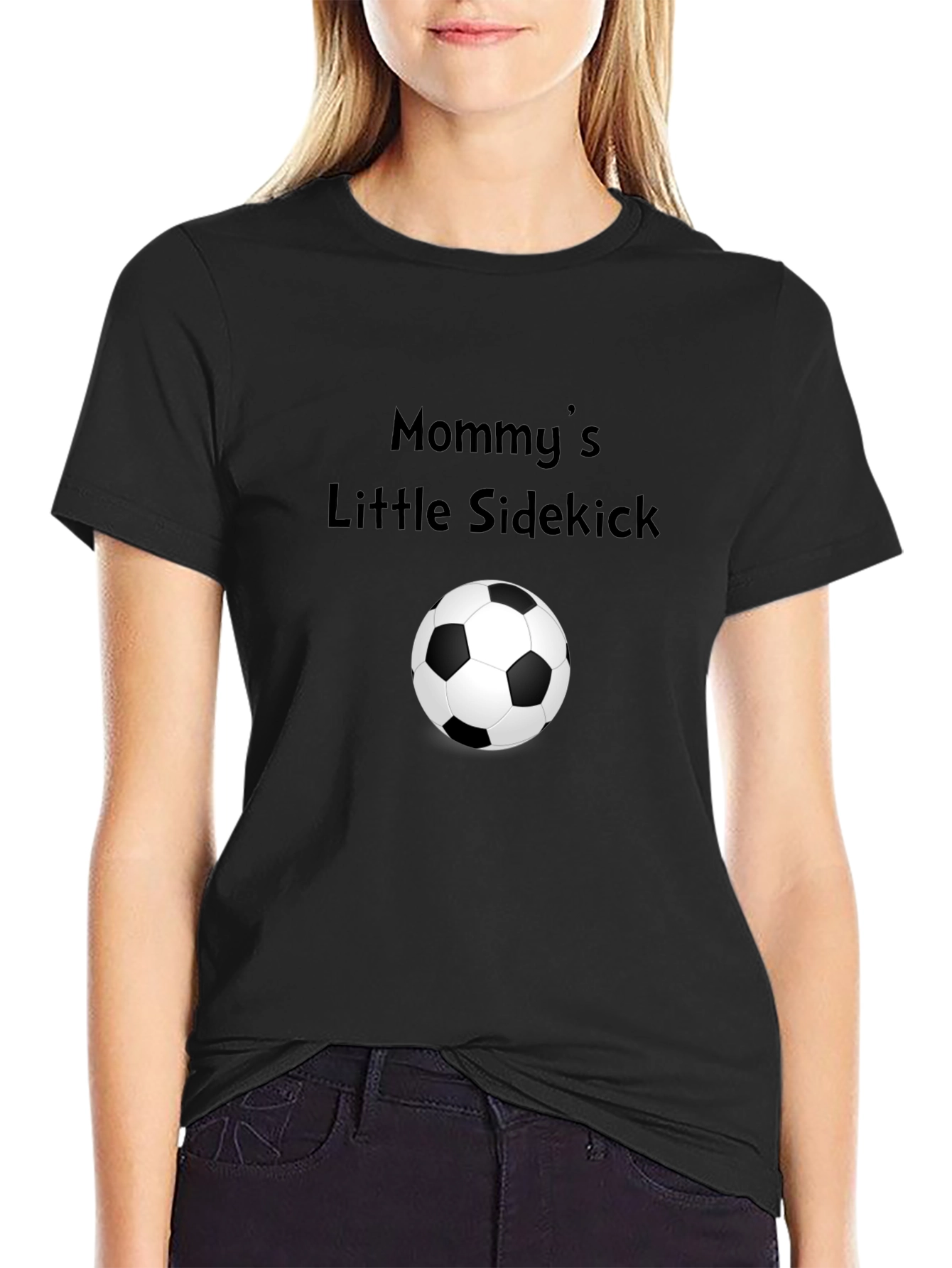 Black Mommy's Little Sidekick Soccer T-Shirt view 2