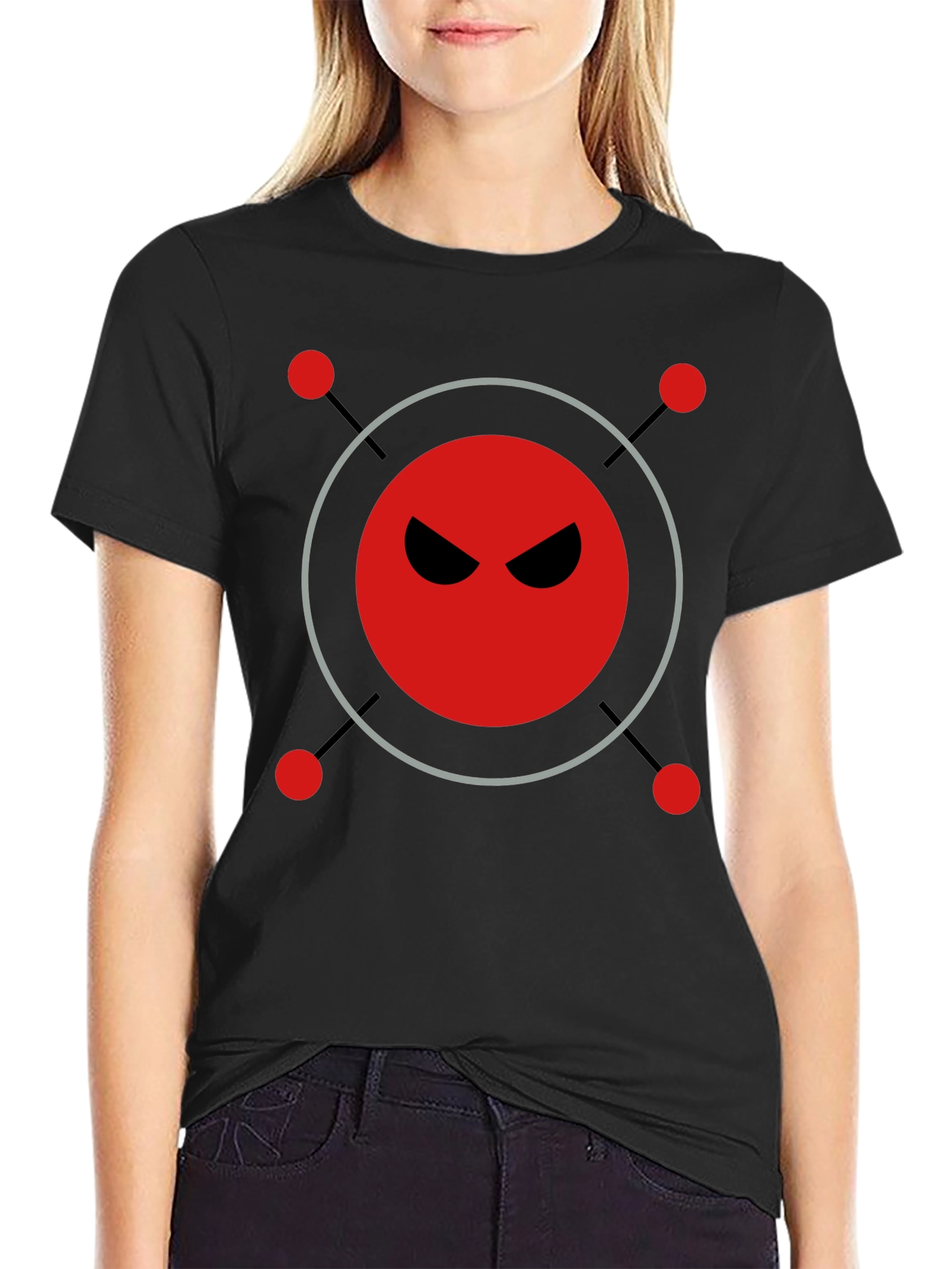 Black Men's Black T-Shirt with Evil Robot Design view 2