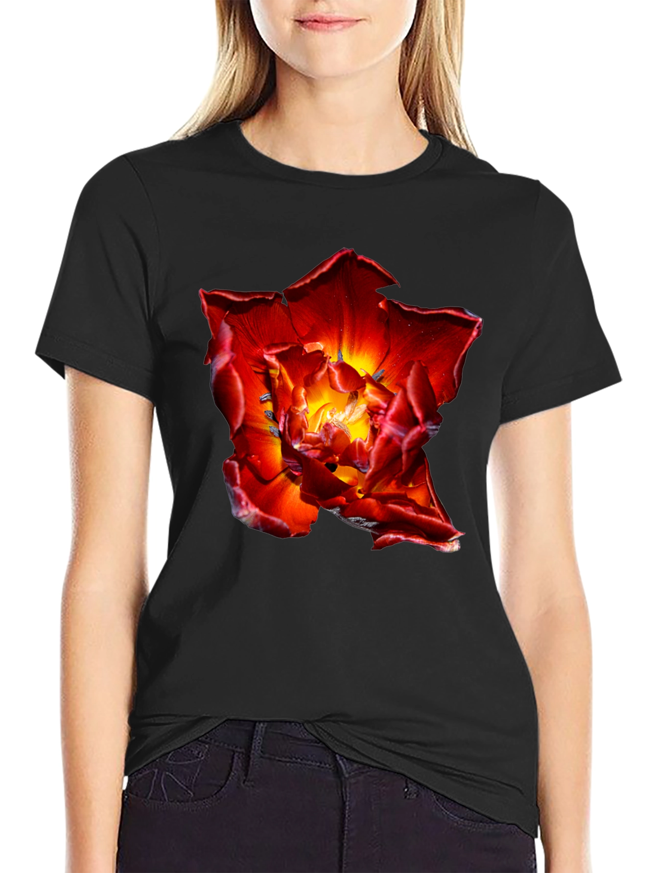 Black Red Flower Graphic Tee - Bold Floral Design view 2