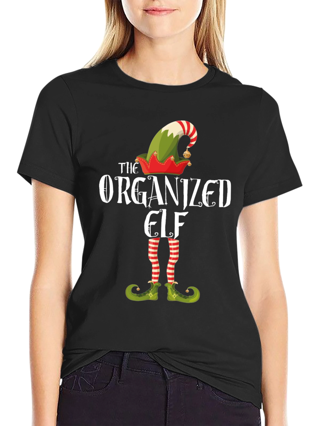 Black The Organized Elf Graphic T-Shirt view 2