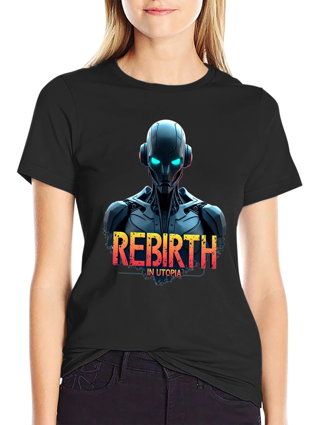 Black Rebirth in Utopia Robot T-Shirt - Sci-Fi Style view 2
