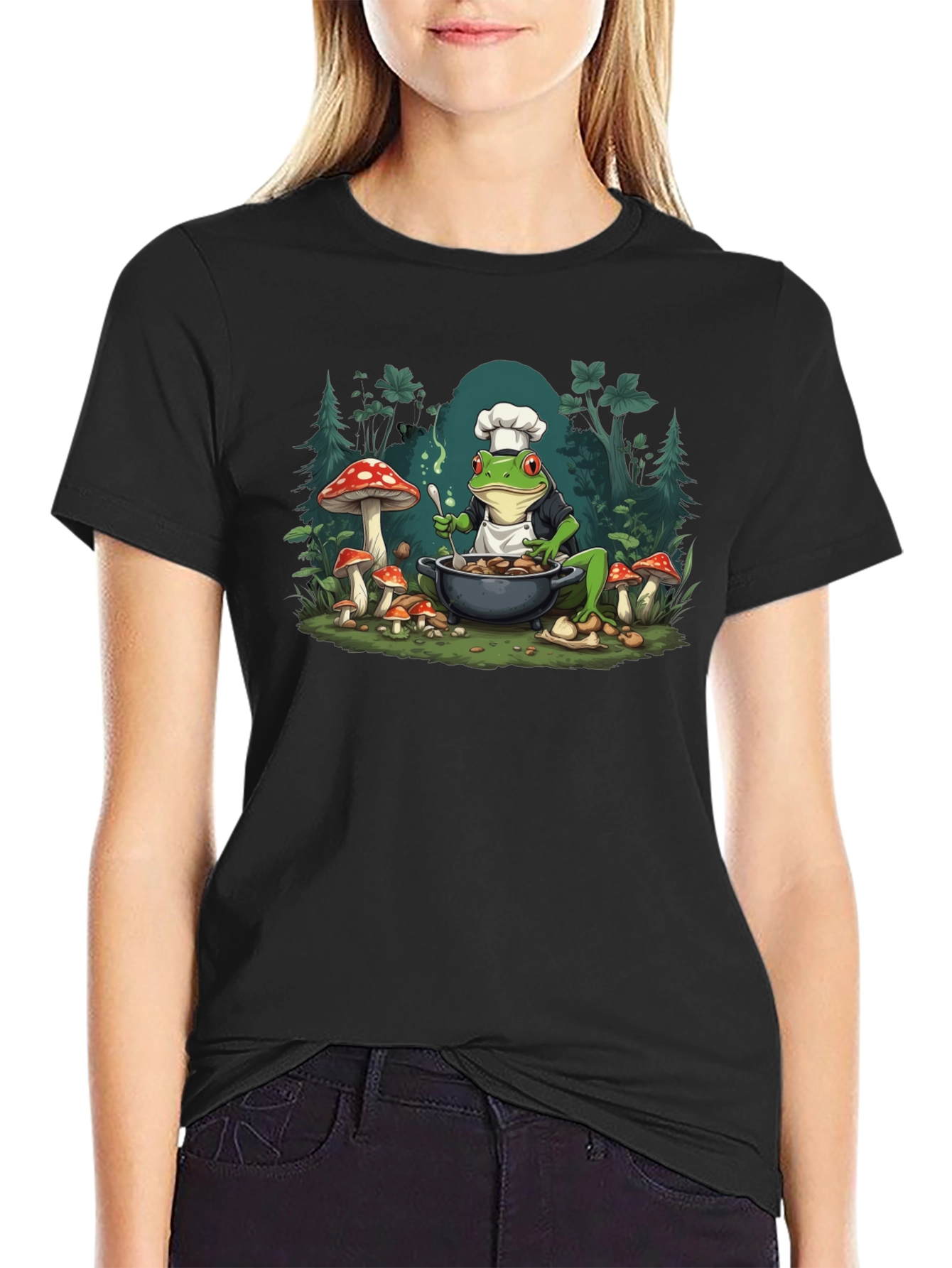 Black Frog Chef T-Shirt - Mushroom Cooking Tee view 2