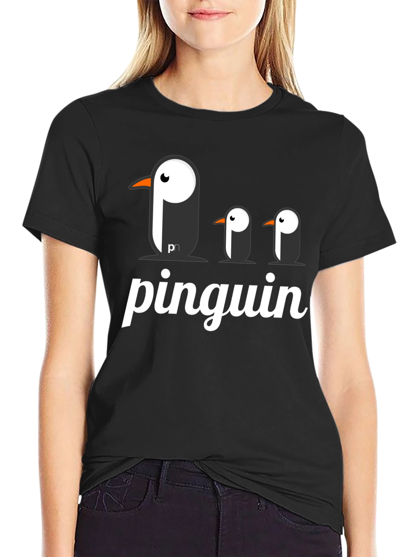 Black Pinguin Graphic T-Shirt - Black Cotton Tee view 2