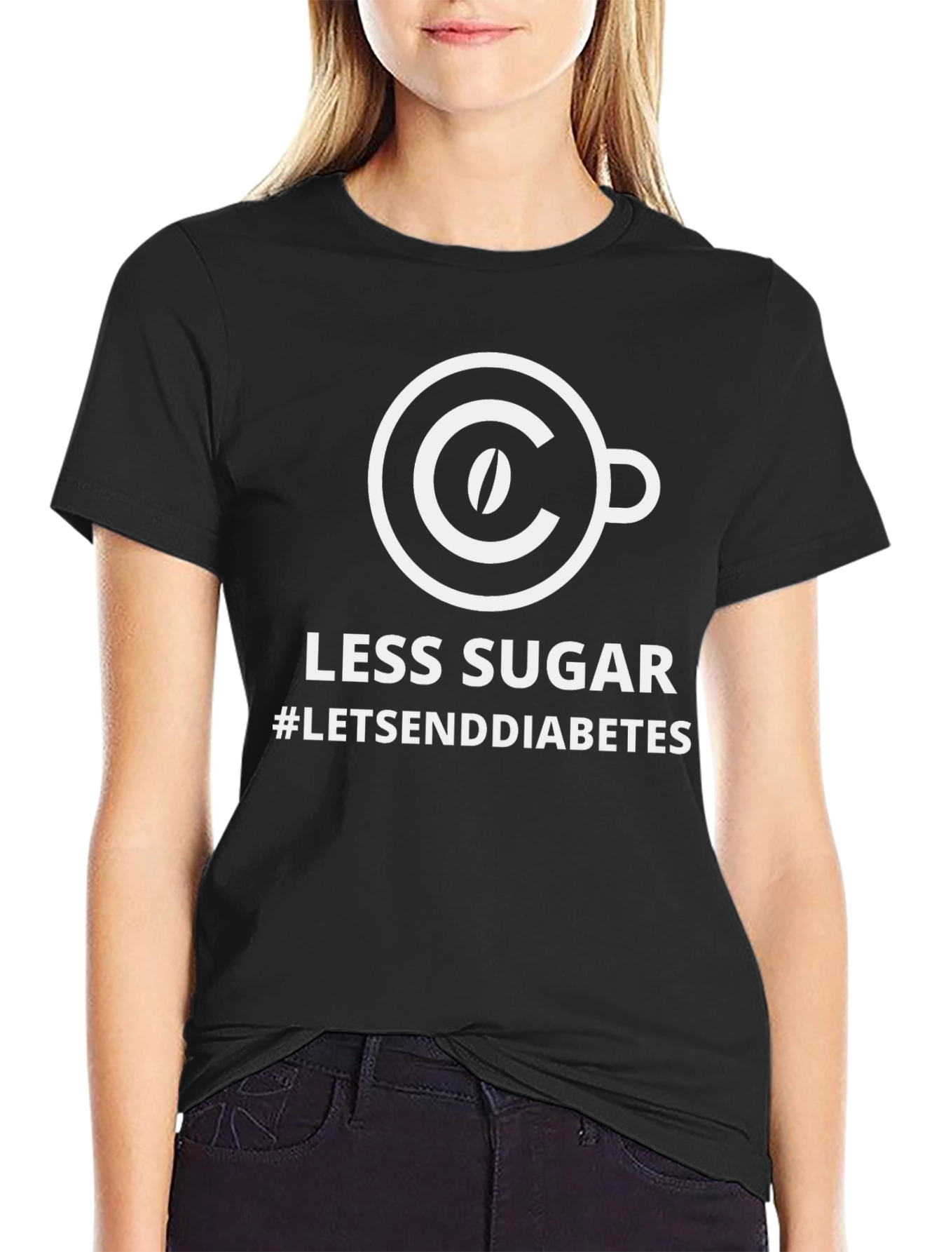 Black Less Sugar T-Shirt: Send Diabetes Away! view 2