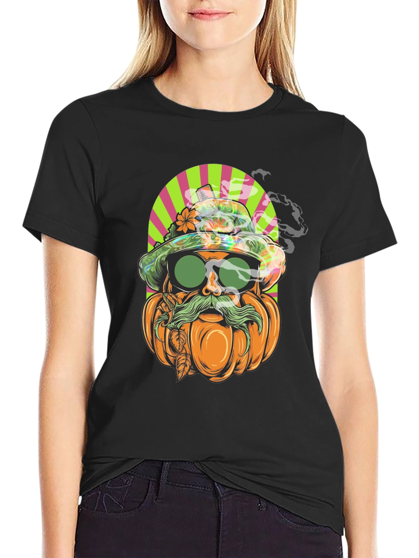 Black Pumpkin Man Graphic Tee - Halloween Style view 2