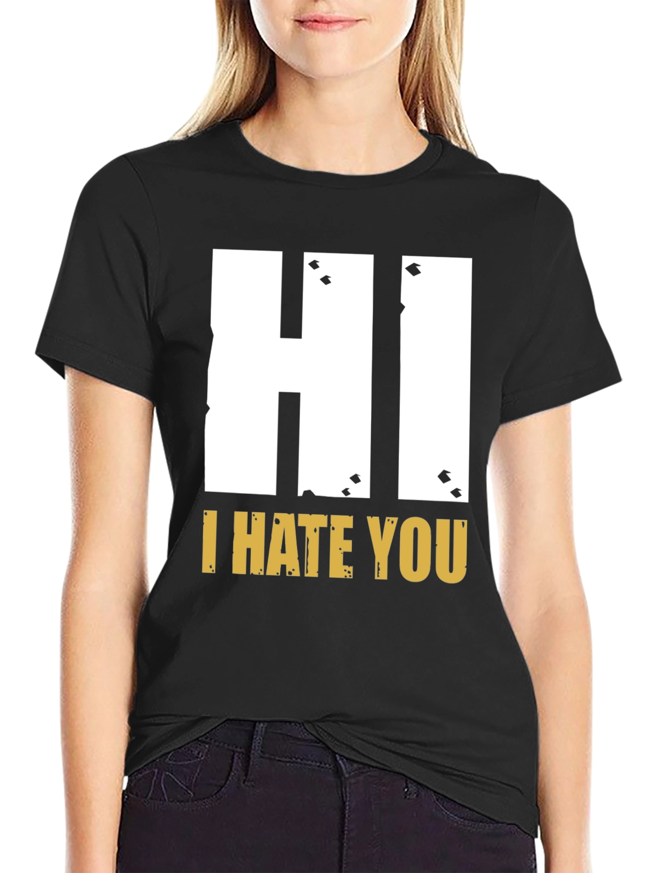 Black Hi I Hate You Graphic T-Shirt - Bold Statement Tee view 2