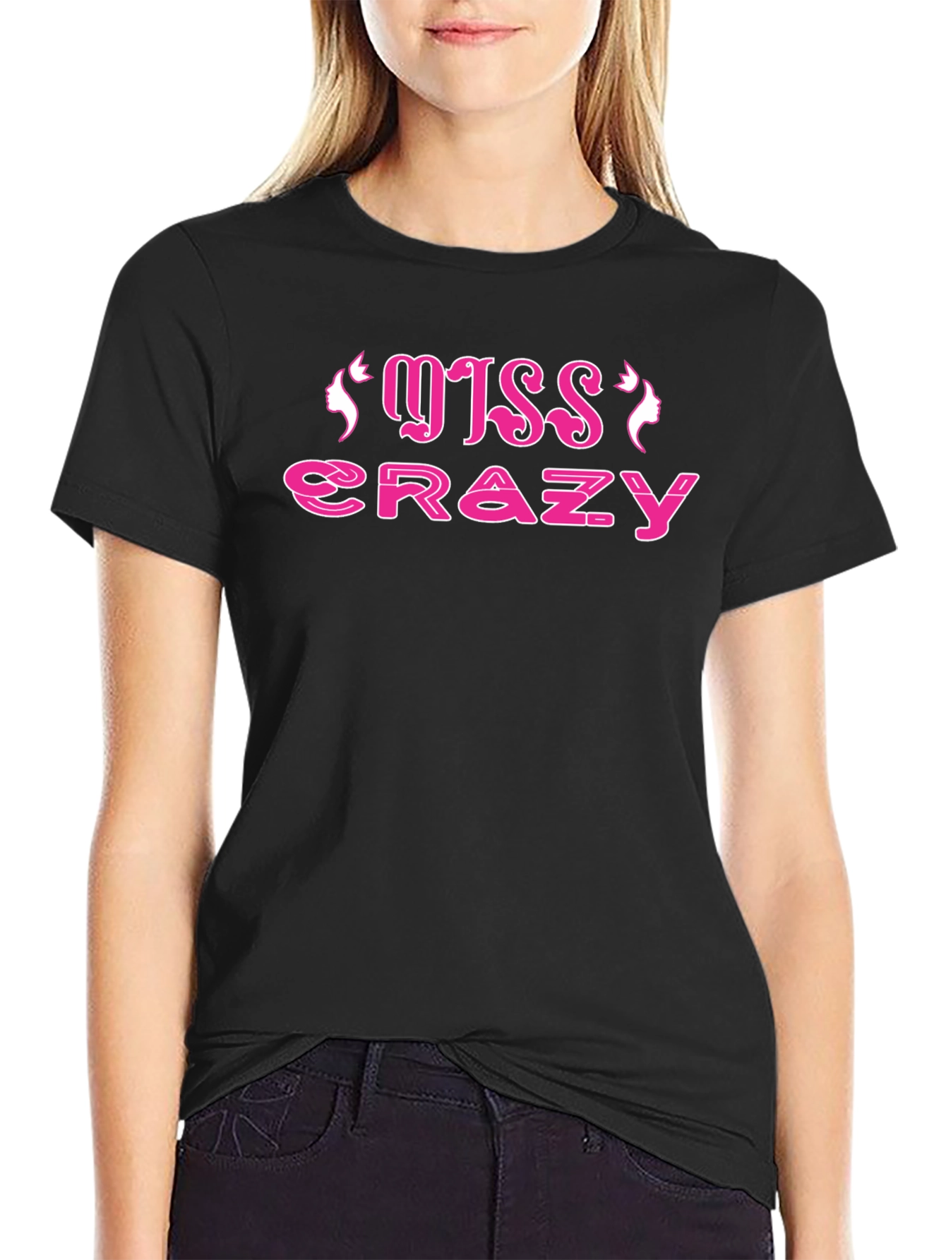 Black Miss Crazy Graphic Tee - Black Cotton Shirt view 2