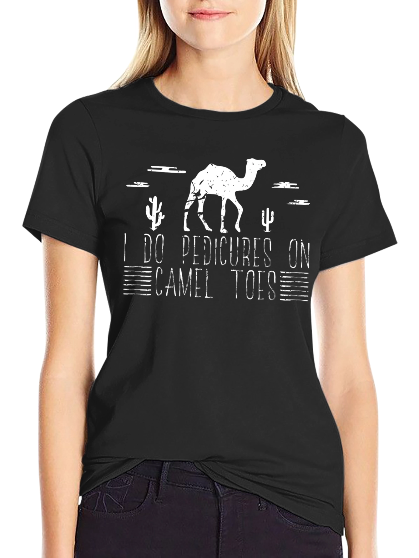 Black I Do Pedicures On Camel Toes Graphic T-Shirt view 2