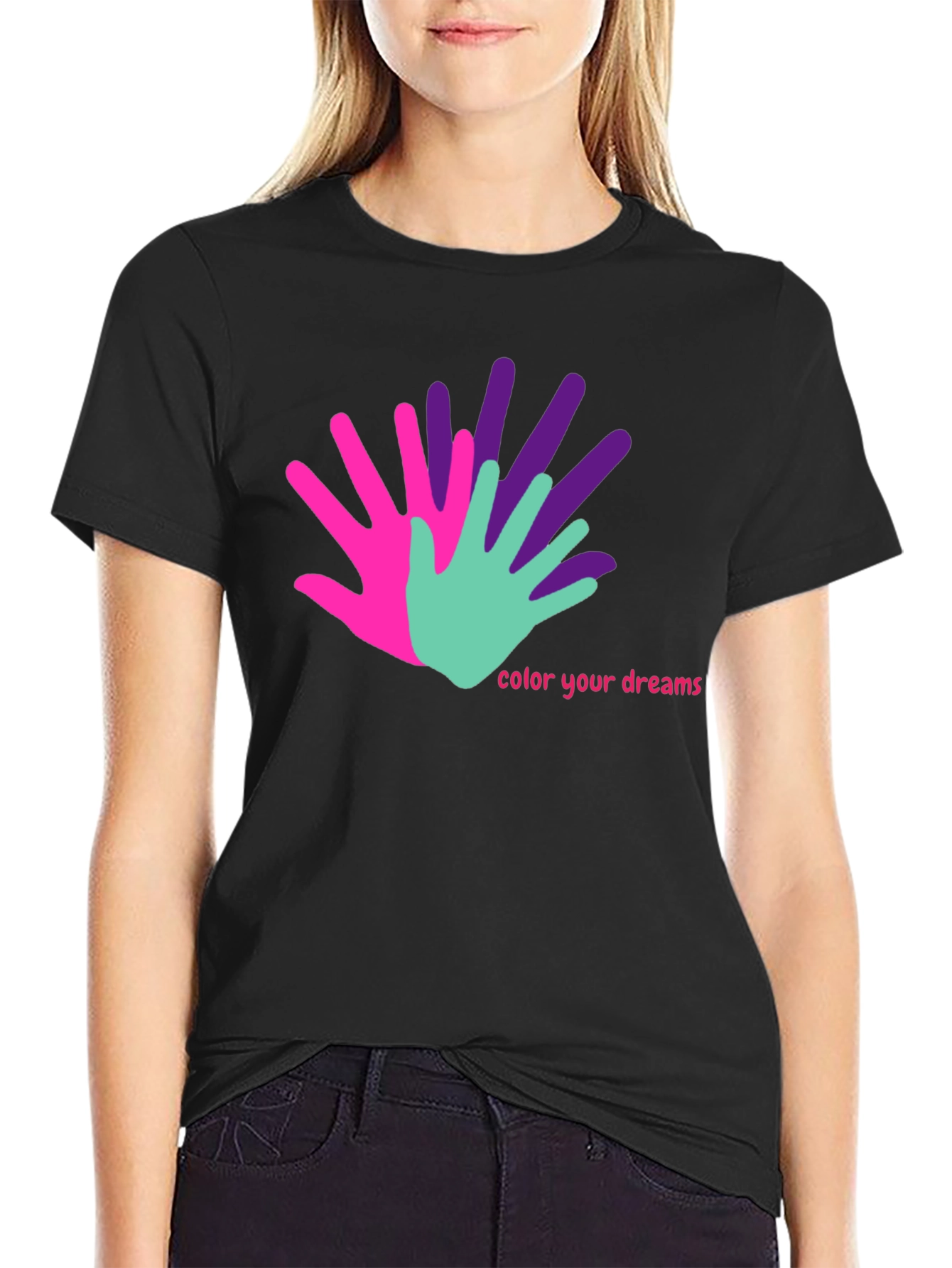 Black Colorful Hands T-Shirt - Color Your Dreams view 2