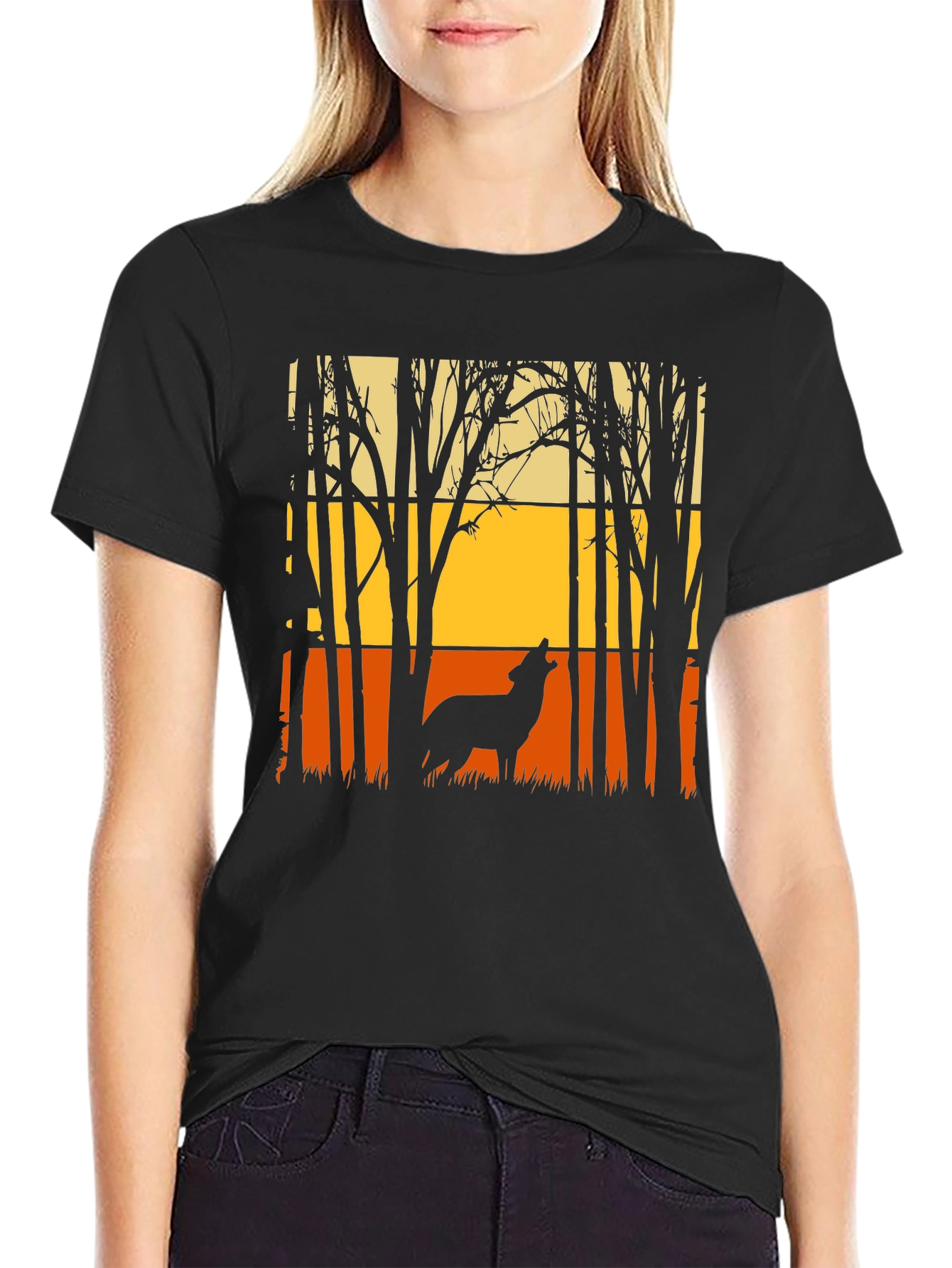 Black Wolf Silhouette T-Shirt - Nature Inspired Graphic Tee view 2