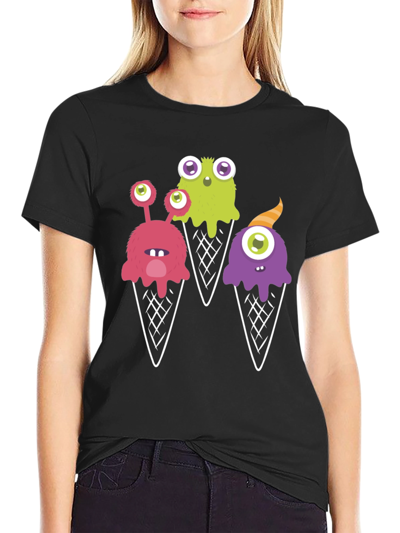Black Monster Ice Cream T-Shirt - Fun Graphic Tee view 2