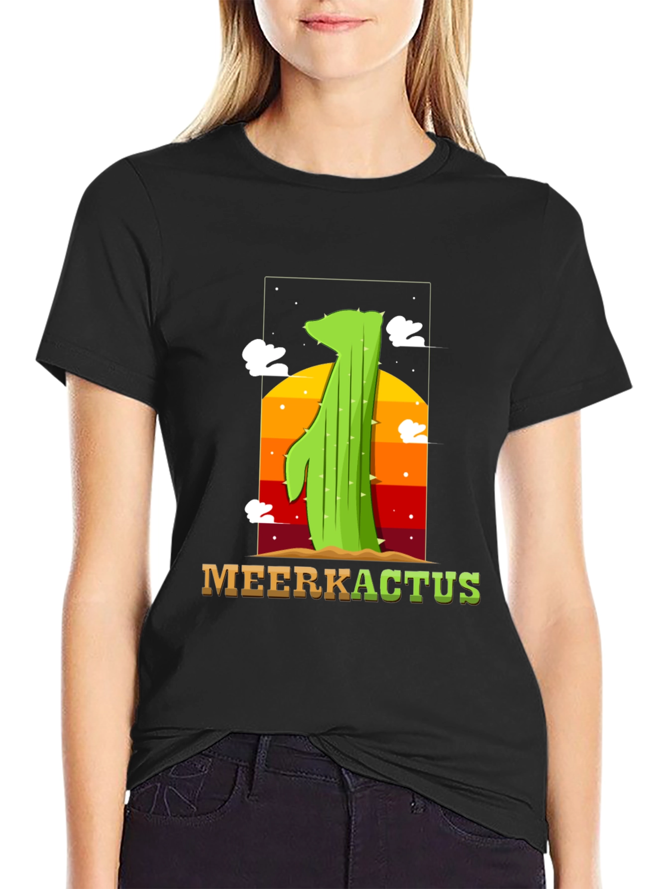 Black MeerKactus Graphic Tee - Desert Sunset Style view 2