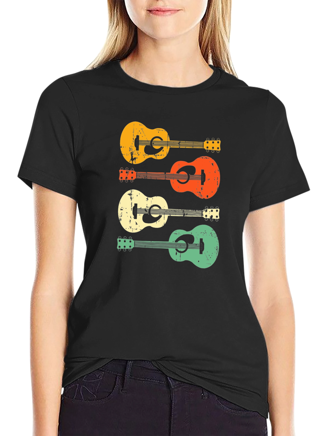 Black Retro Guitar T-Shirt view 2