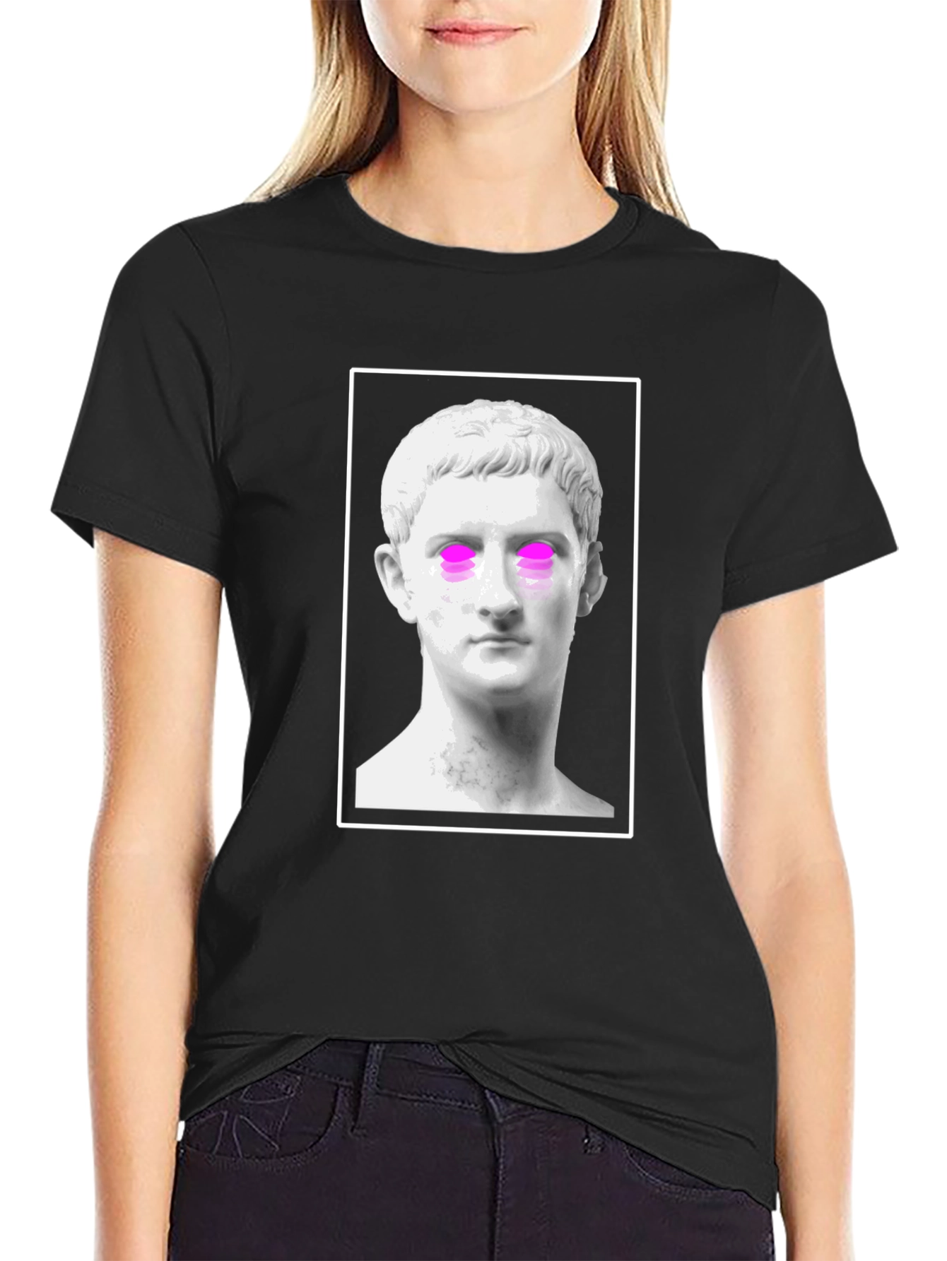 Black Statue Graphic Tee - Trendy Black T-Shirt view 2